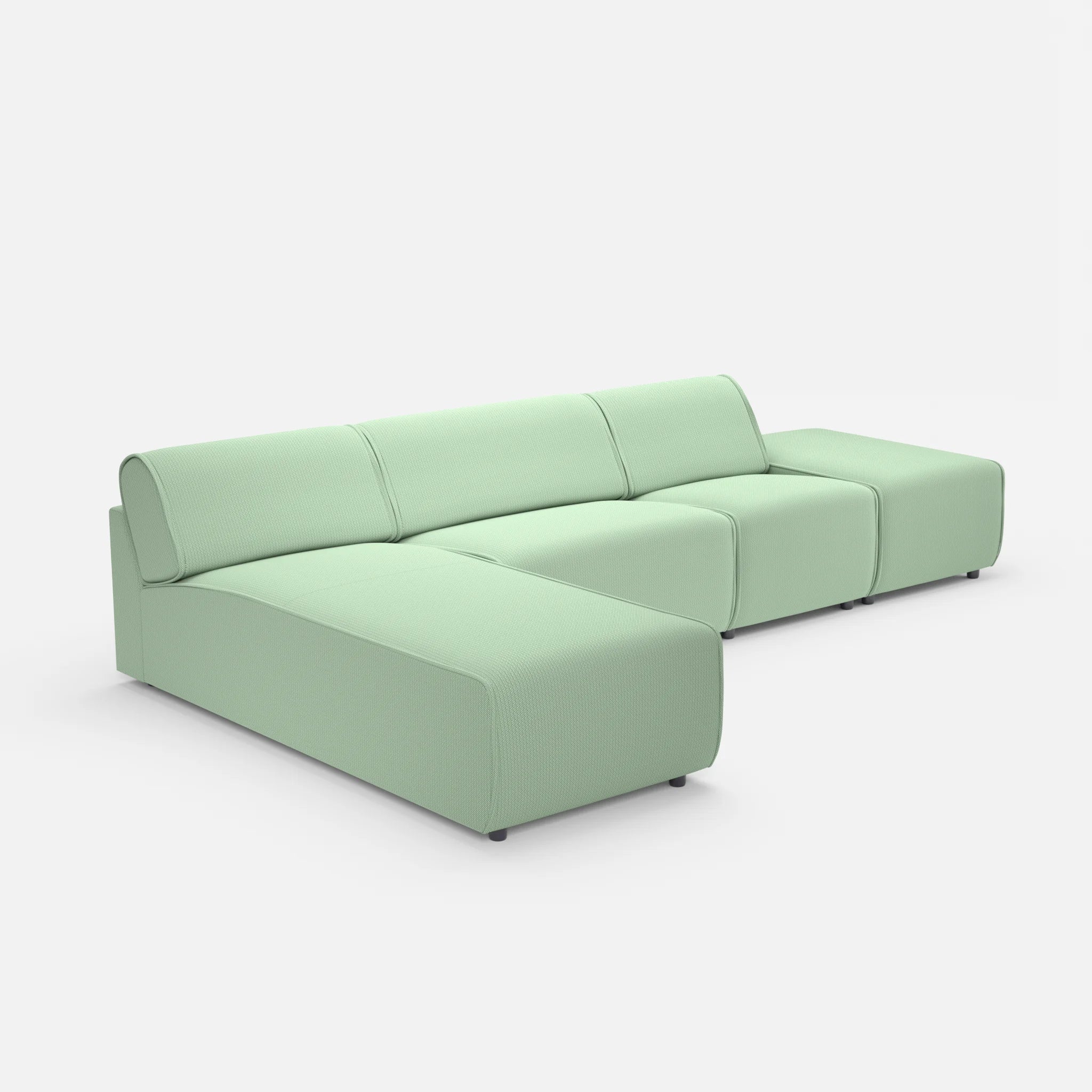 3 Sitzer Sofa Belleform mit offener Seite und Récamiere 1 credoaloe in Hellgrün von der Seite