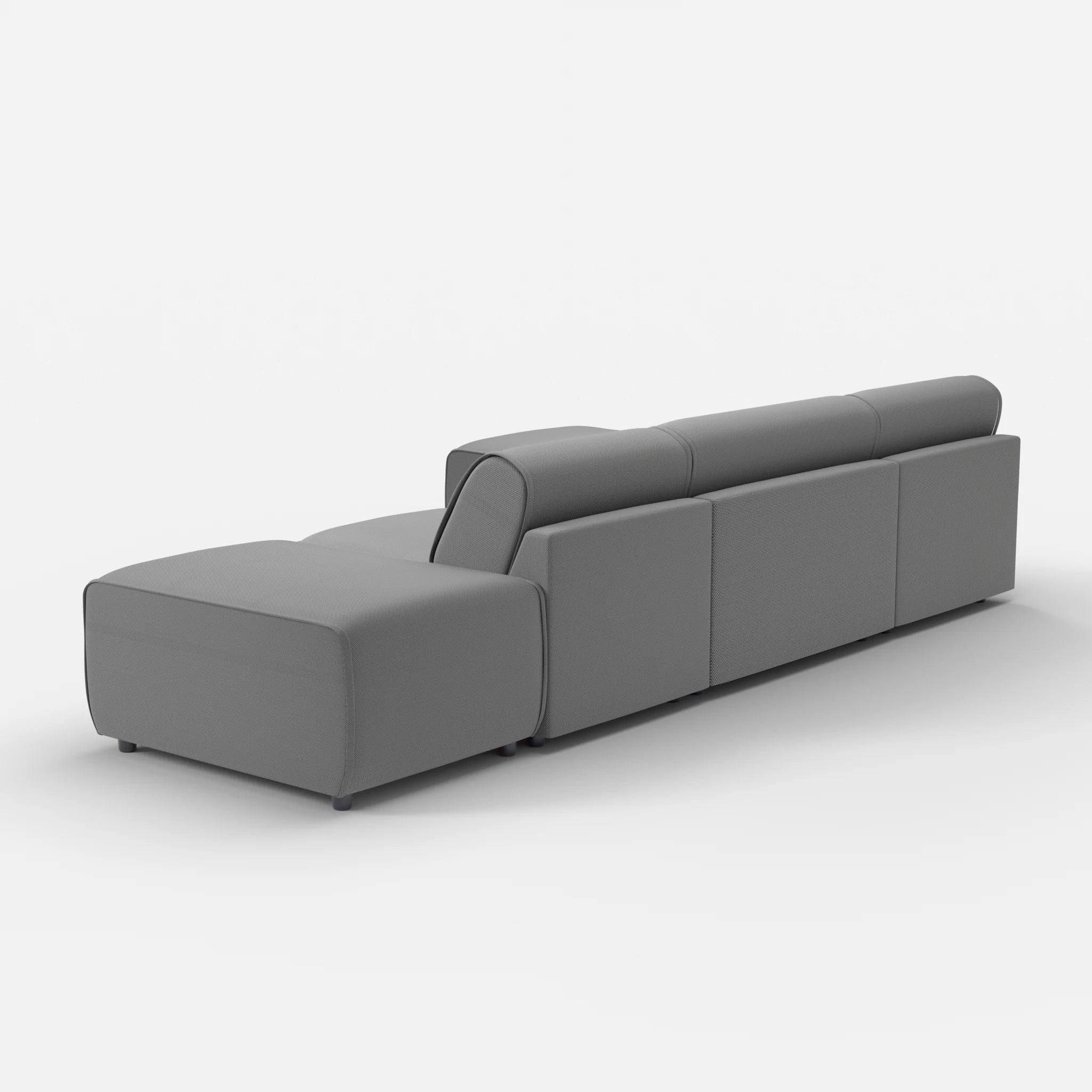 3 Sitzer Sofa Belleform mit offener Seite und Récamiere 1 novumkies in Mittelgrau von hinten
