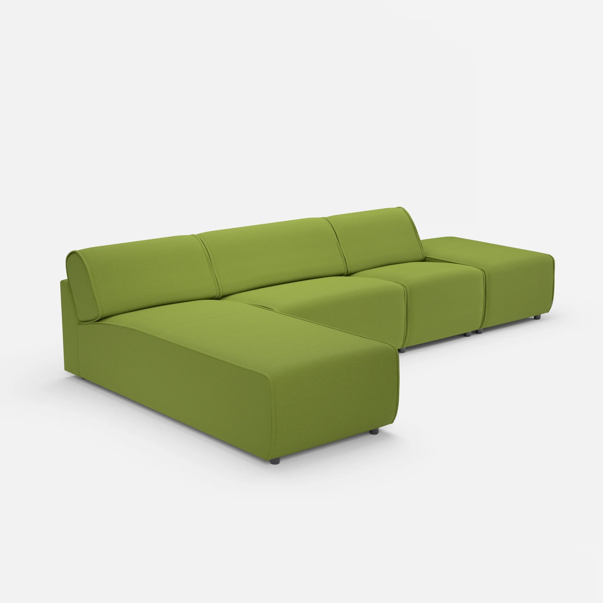 3 Sitzer Sofa Belleform mit offener Seite und Récamiere 1 novummoss in Grün von der Seite