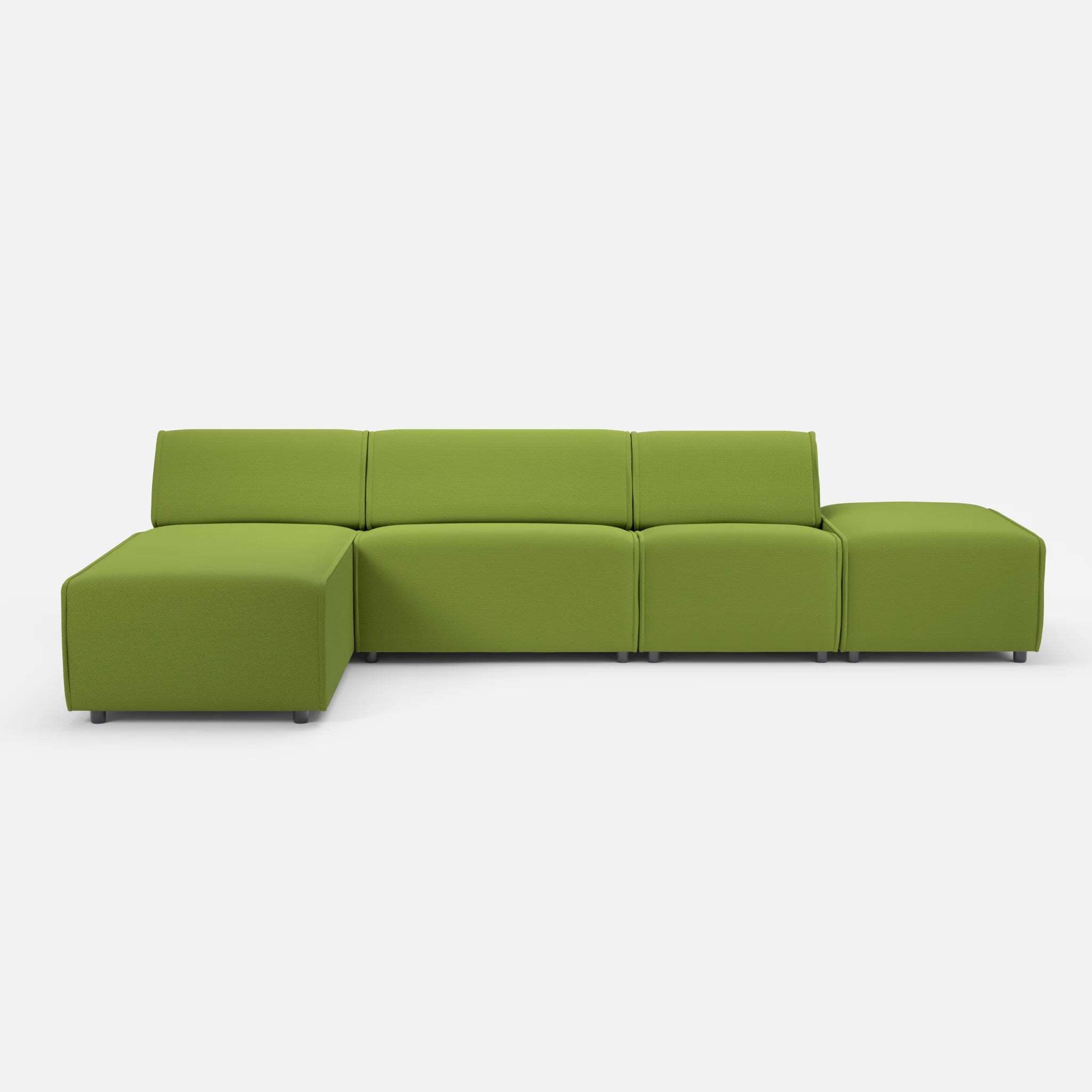 3 Sitzer Sofa Belleform mit offener Seite und Récamiere 1 novummoss in Grün von vorne