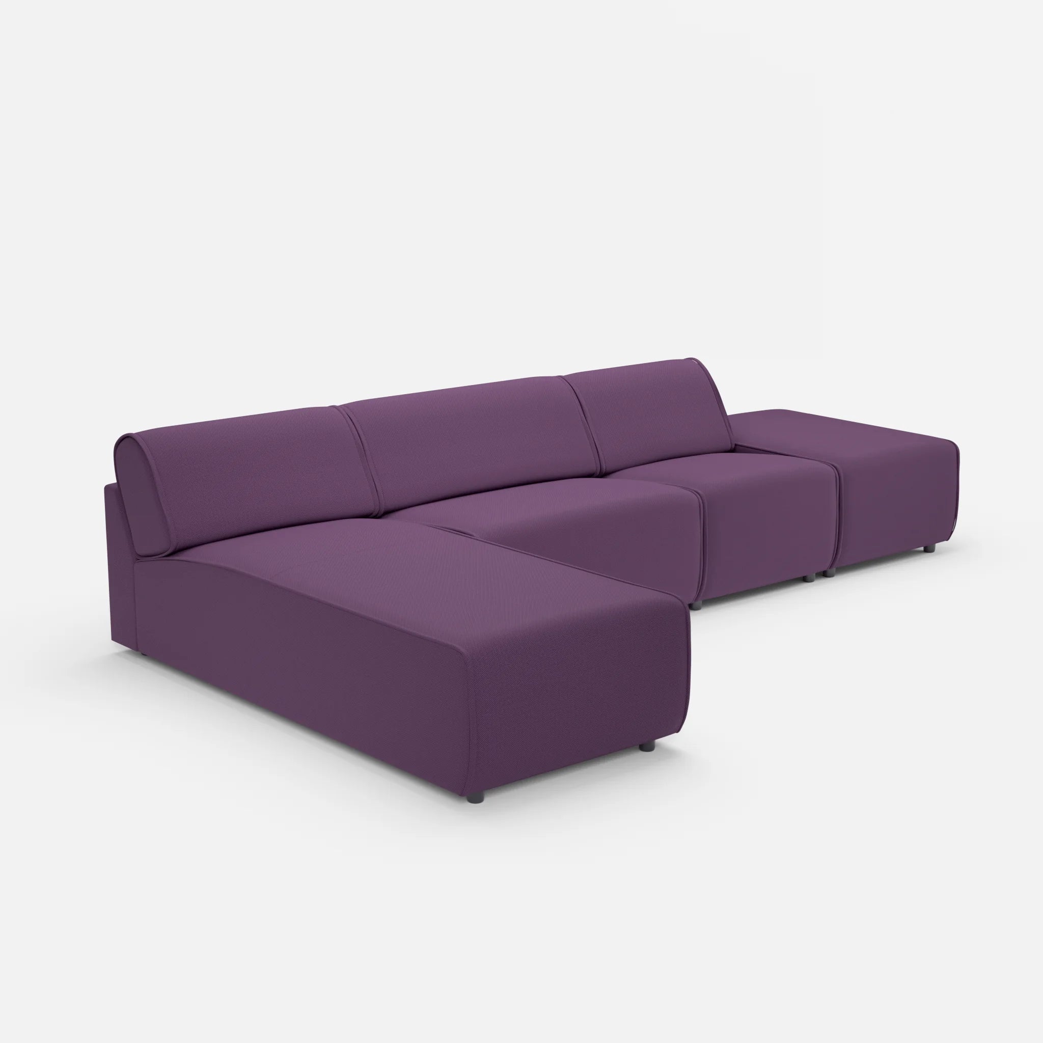 3 Sitzer Sofa Belleform mit offener Seite und Récamiere 1 novumprune in Violett von der Seite