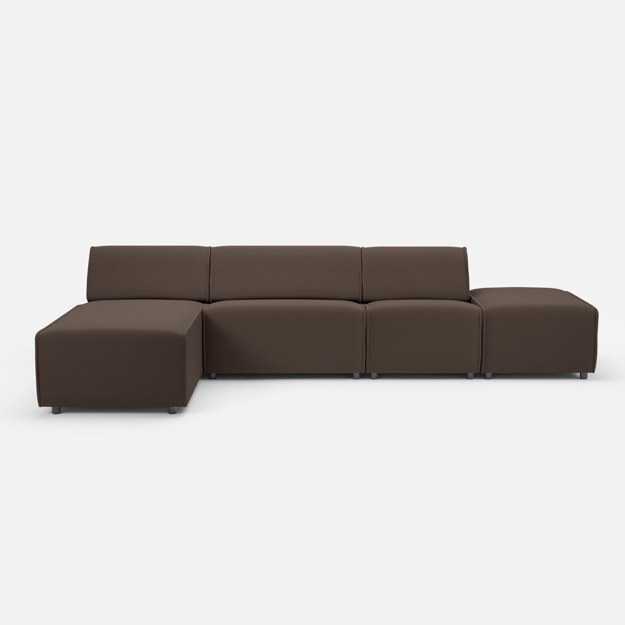 3 Sitzer Sofa Belleform mit offener Seite und Récamiere 1 novumrosewood in Dunkelbraun von vorne