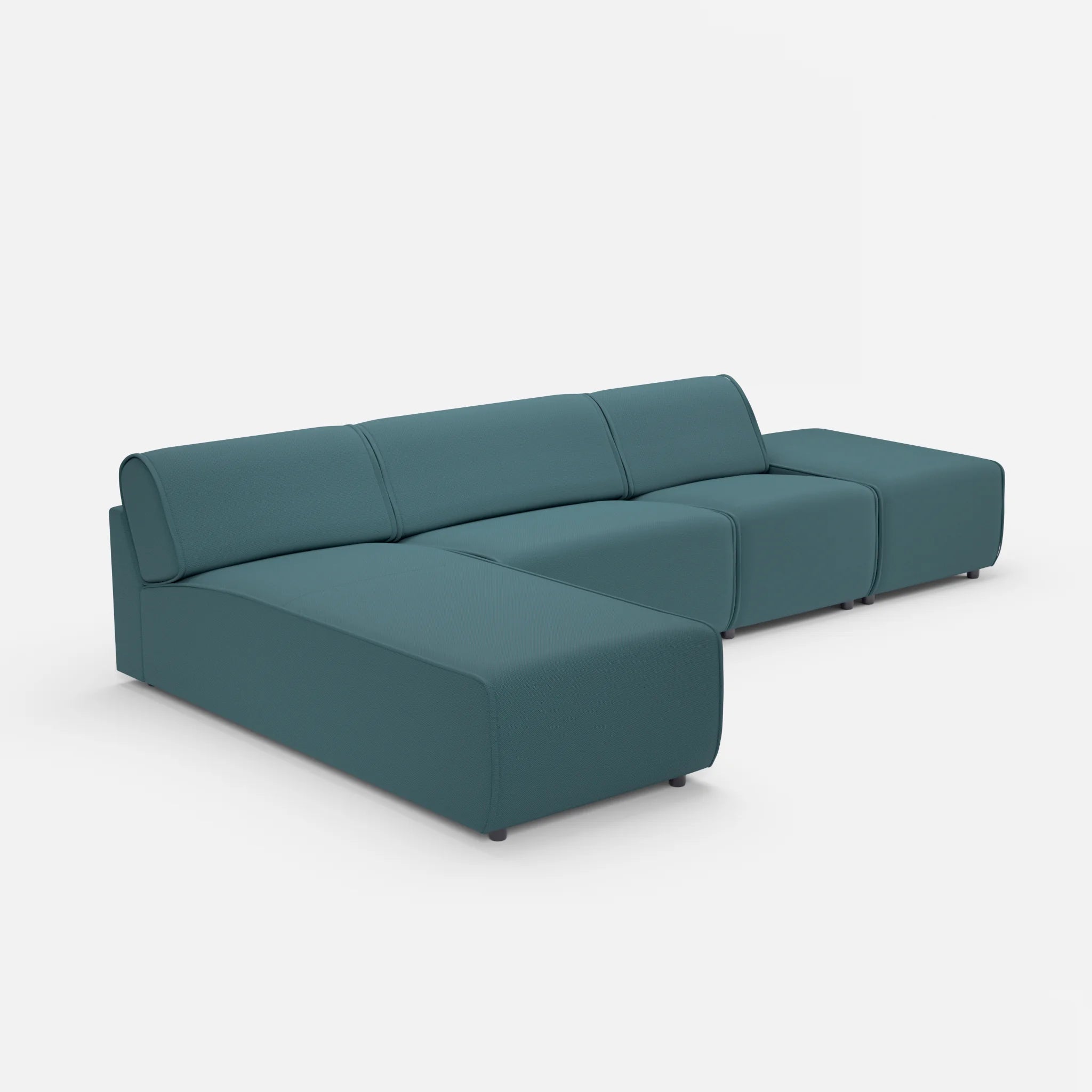 3 Sitzer Sofa Belleform mit offener Seite und Récamiere 1 novumsamoa in Dunkelblau von der Seite