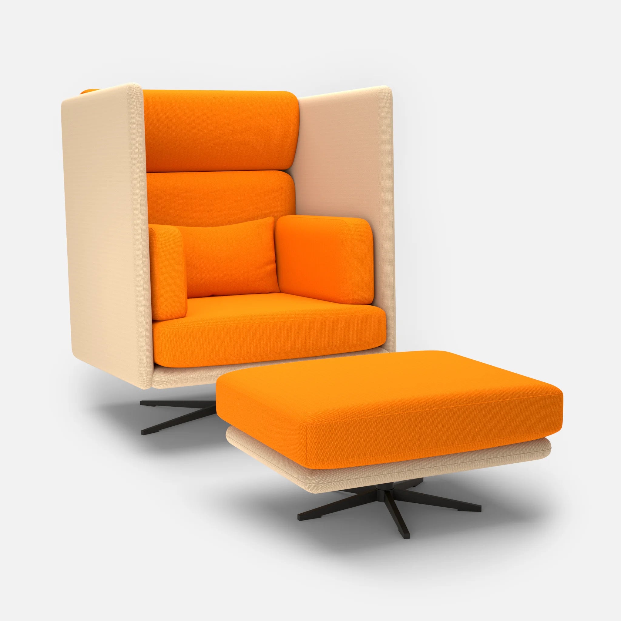 Lounge-Sessel Egon hoch mit Hocker außen lachsfarben innen orange