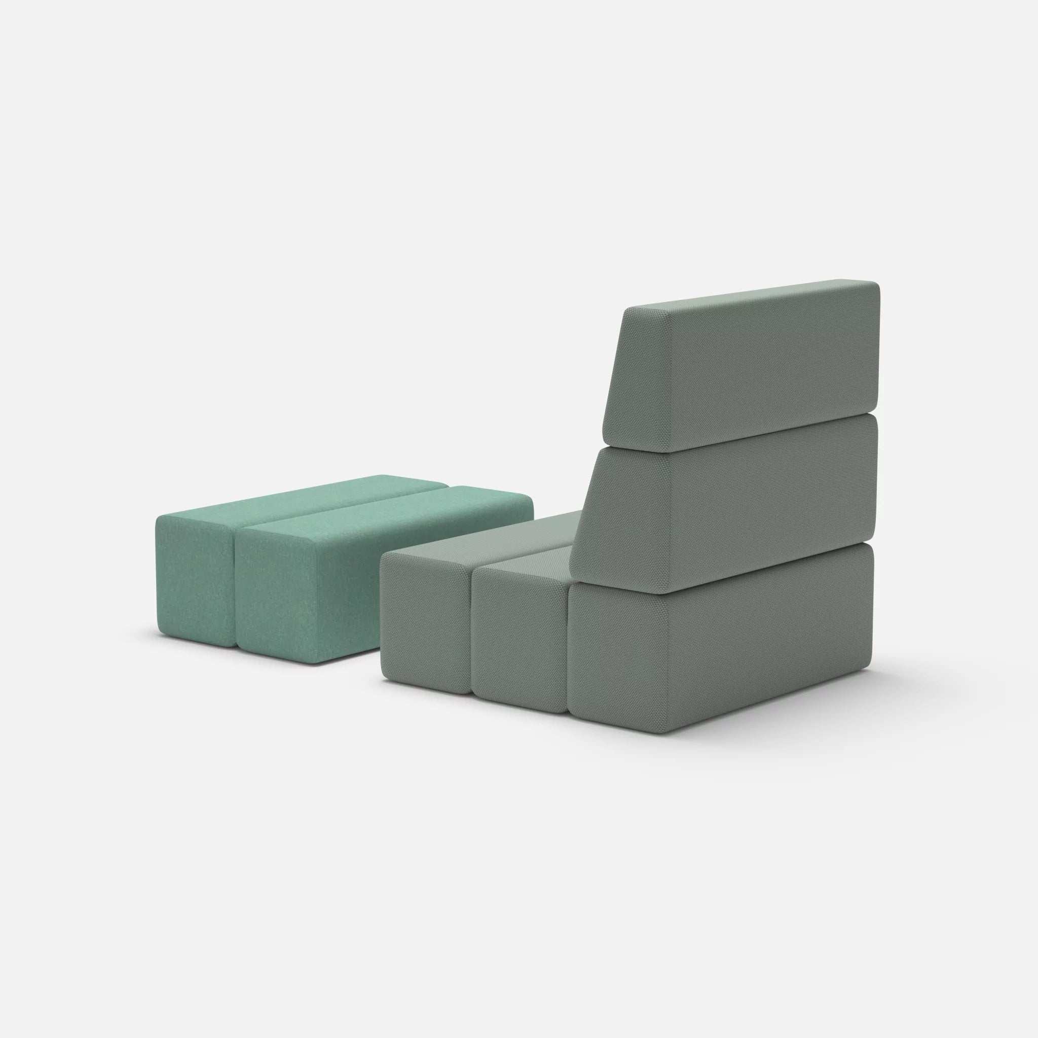 1 Sitzer Sofa Bricks 3 novumdelphi-dama0045 in Graublau und Türkis von hinten