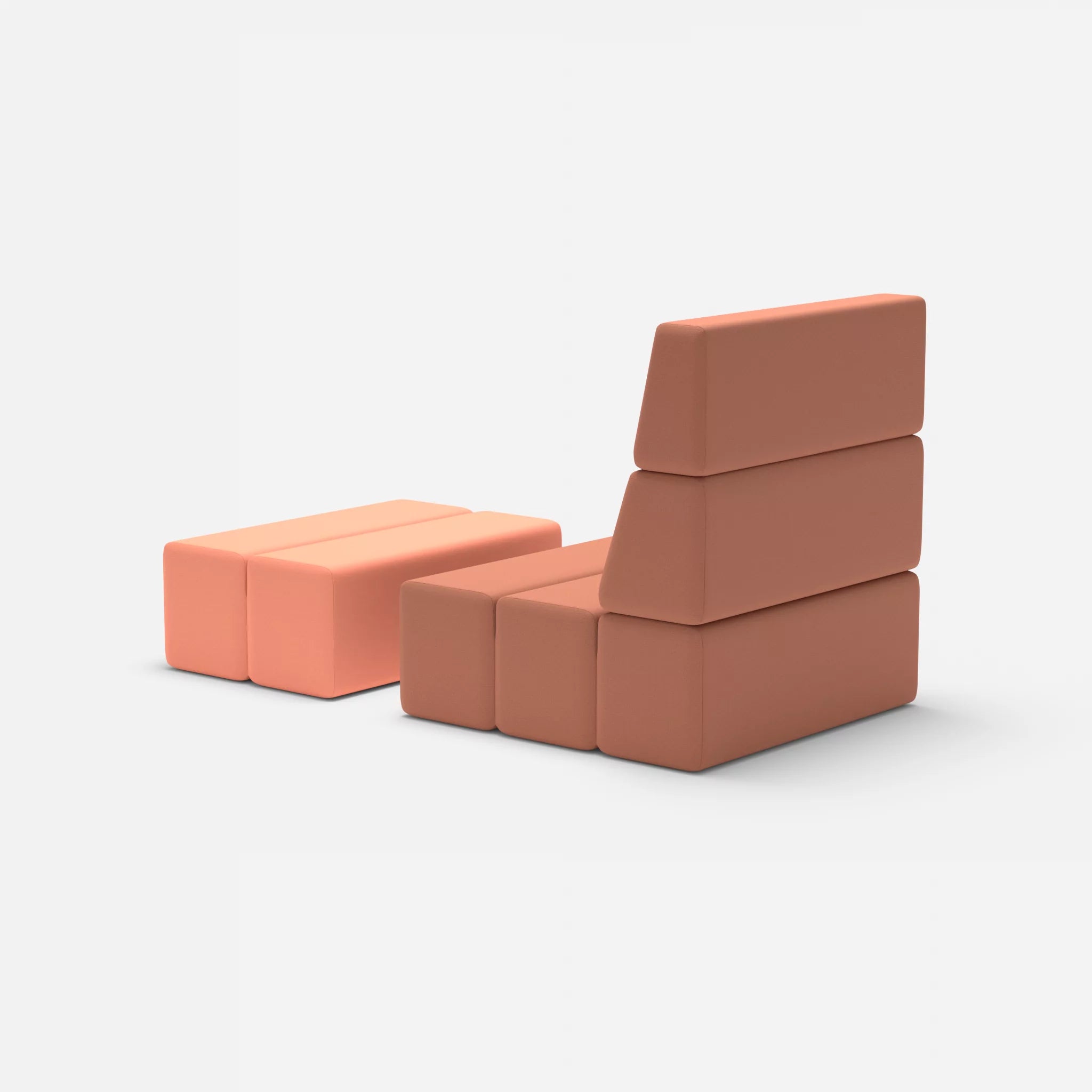 1 Sitzer Sofa Bricks 3 radio4037-radio4046 in Hellrot und Coral von hinten