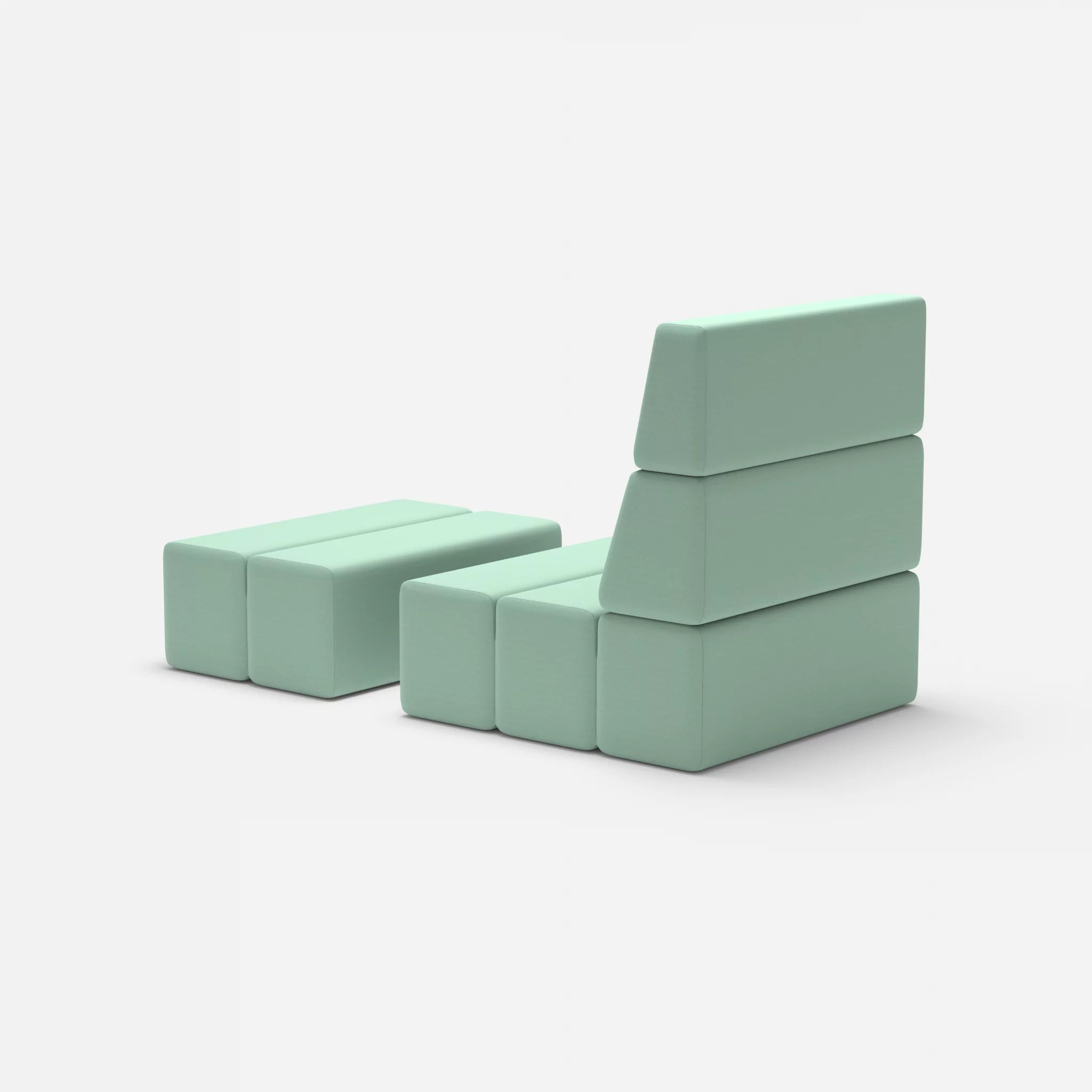 1 Sitzer Sofa Bricks 3 radio7045 in Hellblau von hinten
