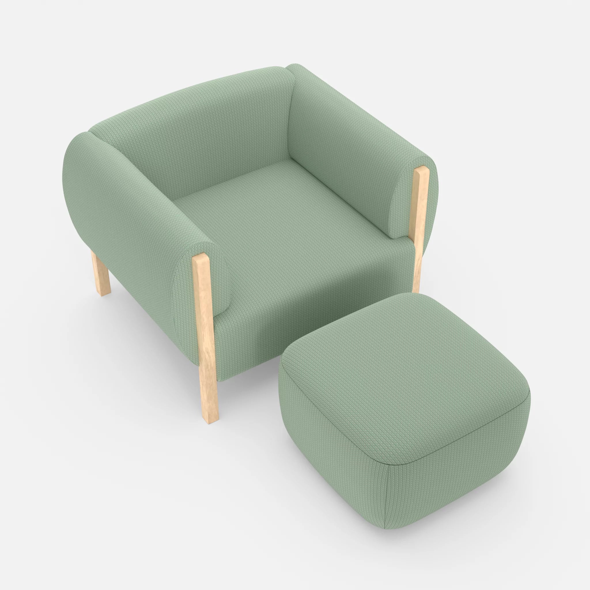 1 Sitzer Sofa Mallow mit Pouf credoaloe in Hellgrün von oben