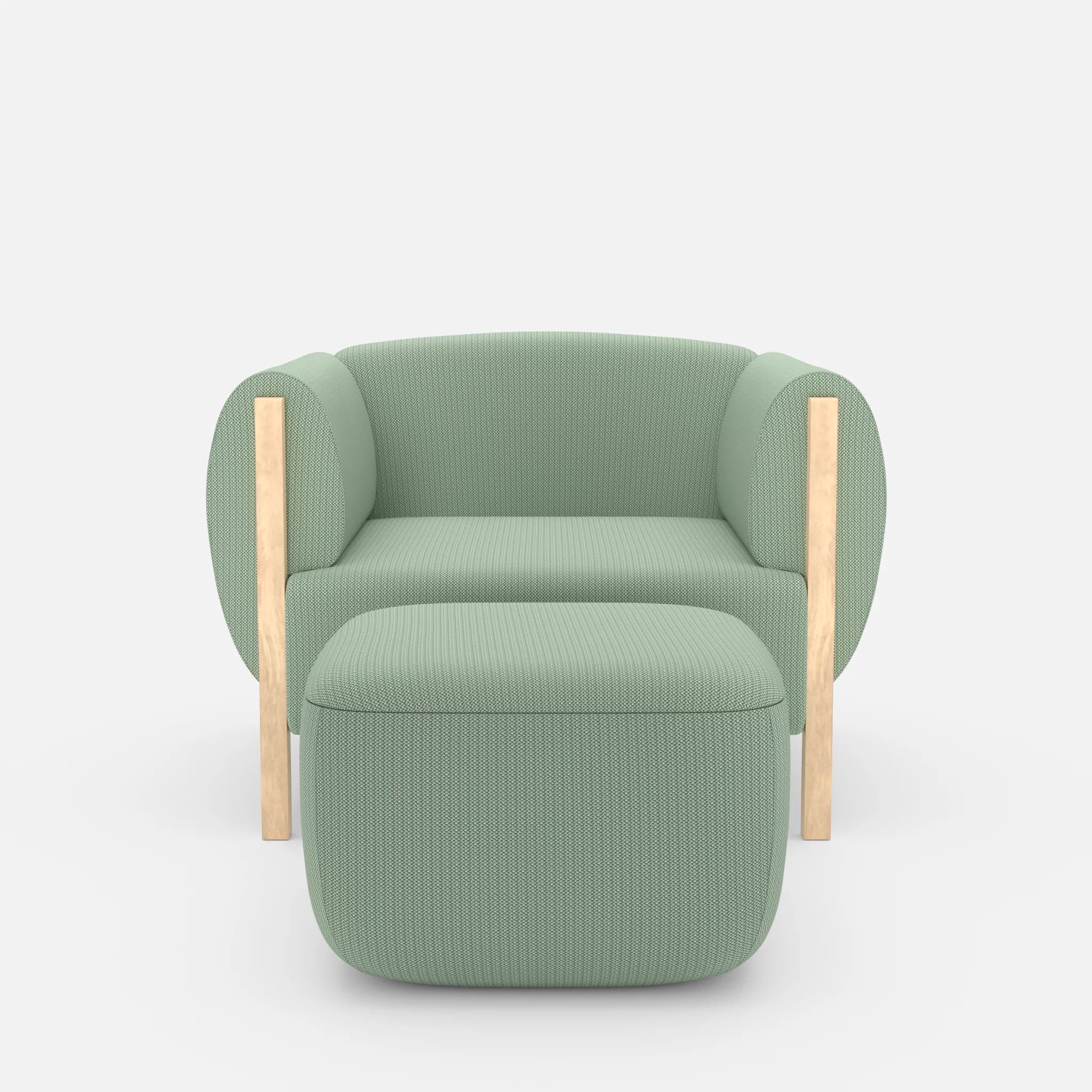 1 Sitzer Sofa Mallow mit Pouf credoaloe in Hellgrün von vorne