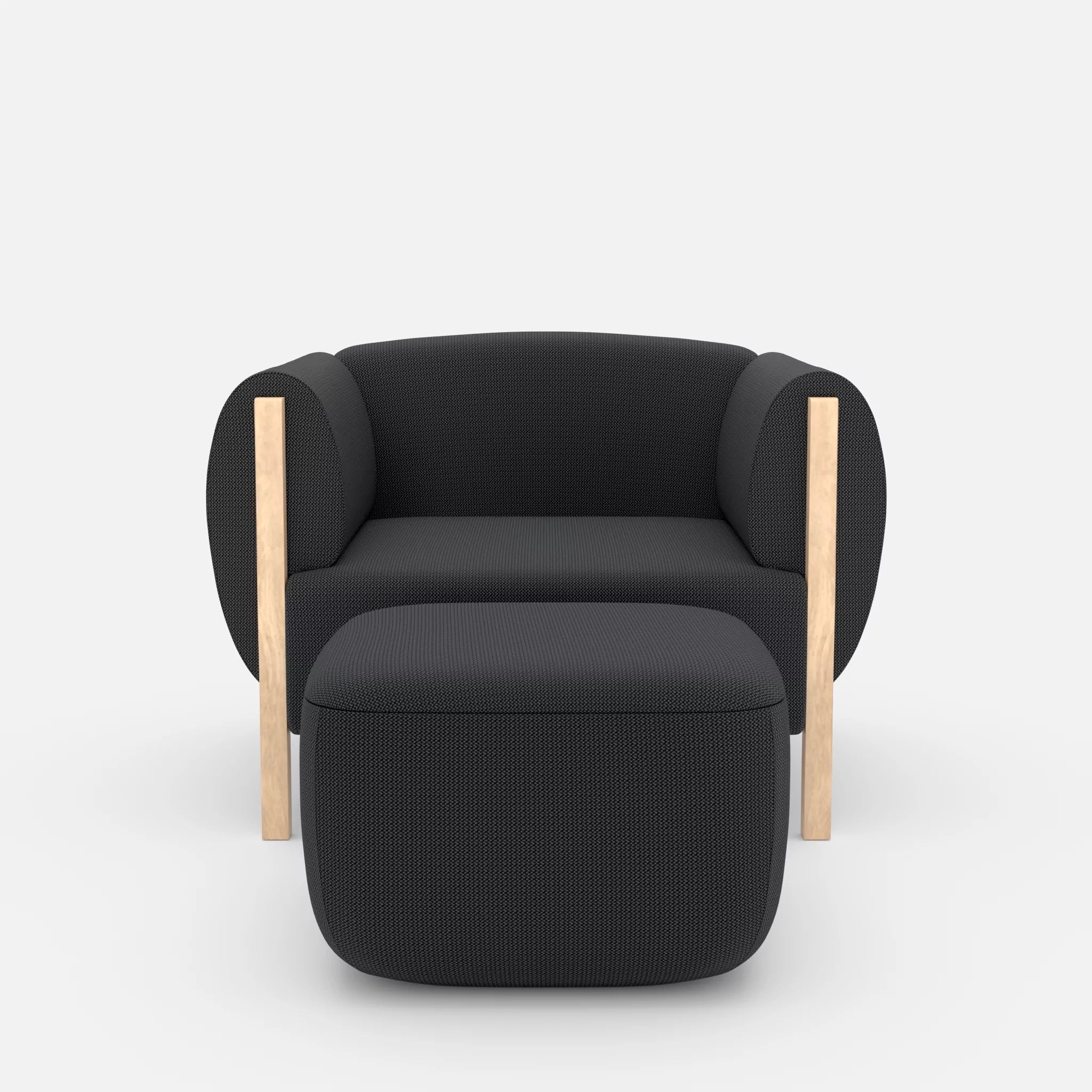 1 Sitzer Sofa Mallow mit Pouf credoasphalt in Anthrazit von vorne