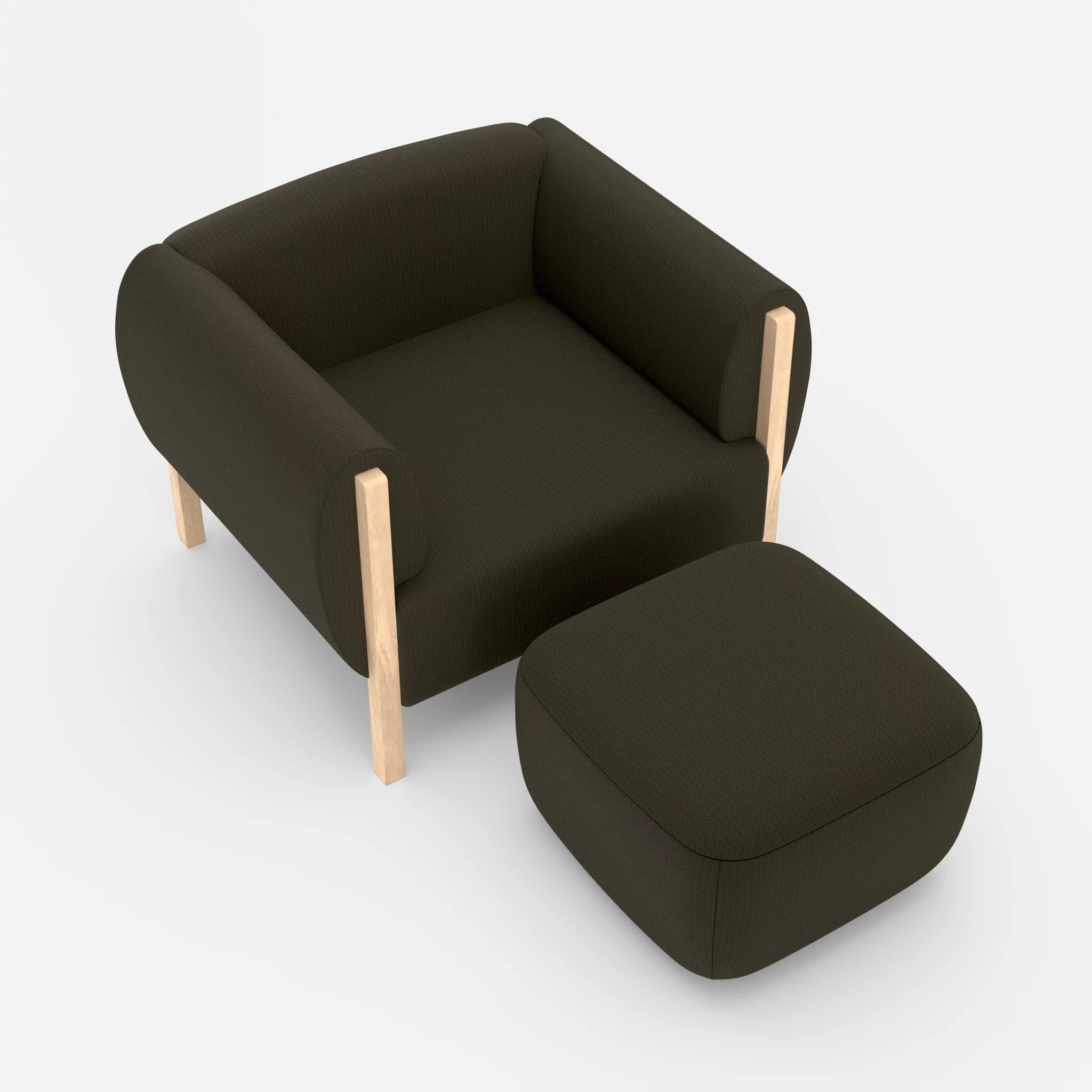 1 Sitzer Sofa Mallow mit Pouf credoforest in Dunkelgrün von oben