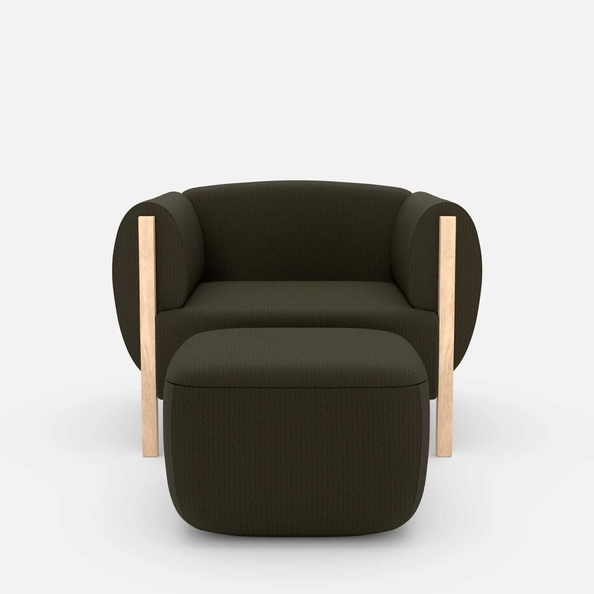 1 Sitzer Sofa Mallow mit Pouf credoforest in Dunkelgrün von vorne