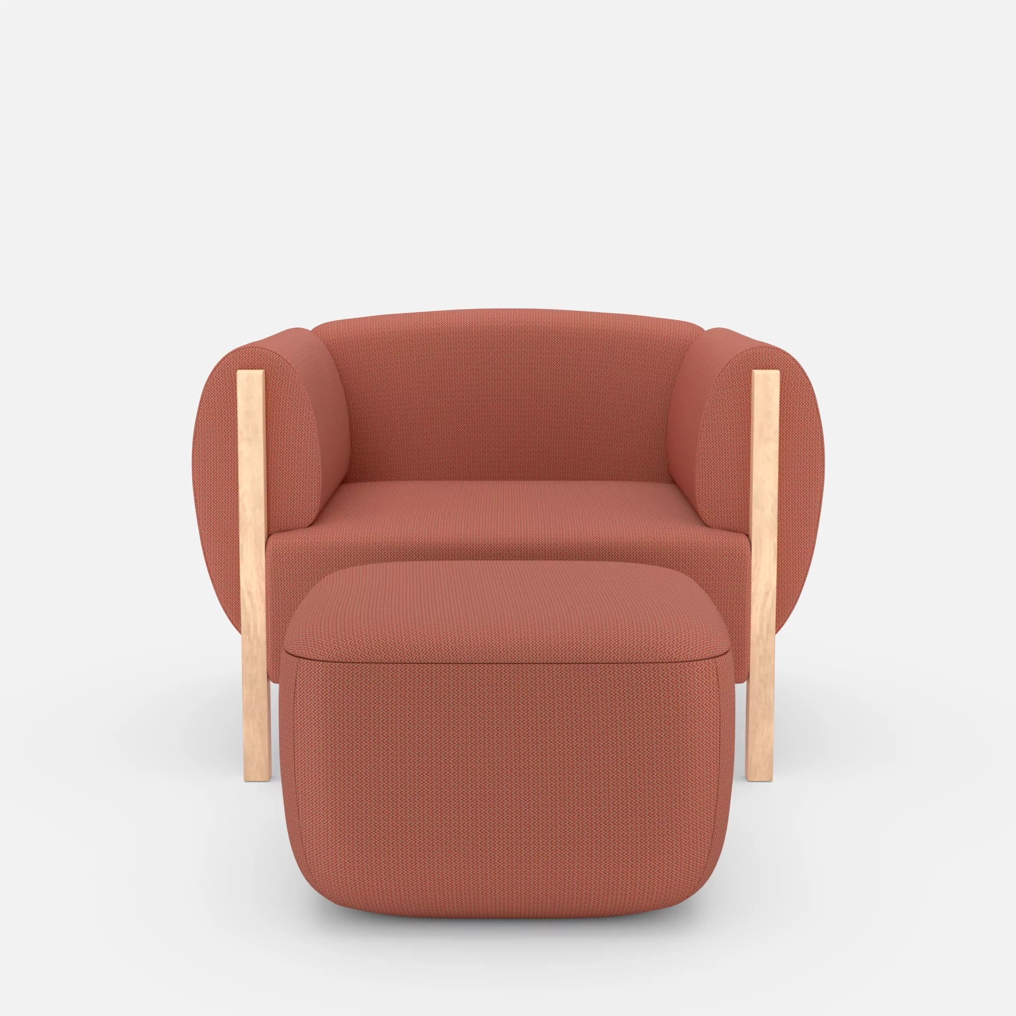 1 Sitzer Sofa Mallow mit Pouf credograpefruit in Coral von vorne
