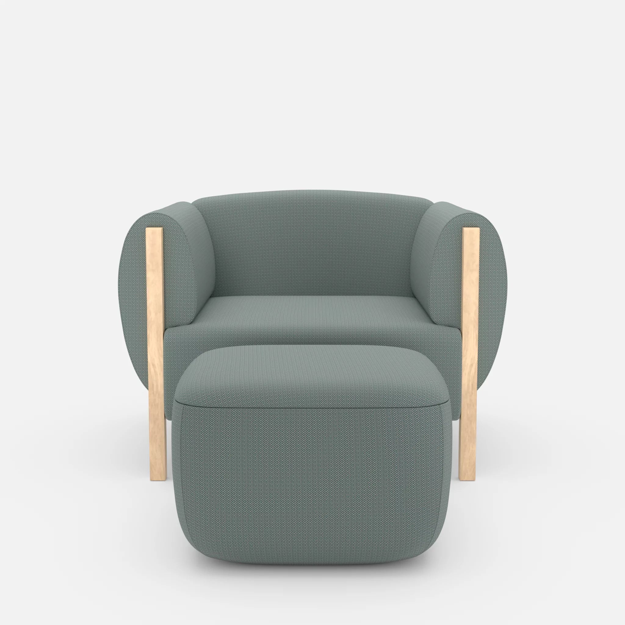 1 Sitzer Sofa Mallow mit Pouf credolake in Graublau von vorne
