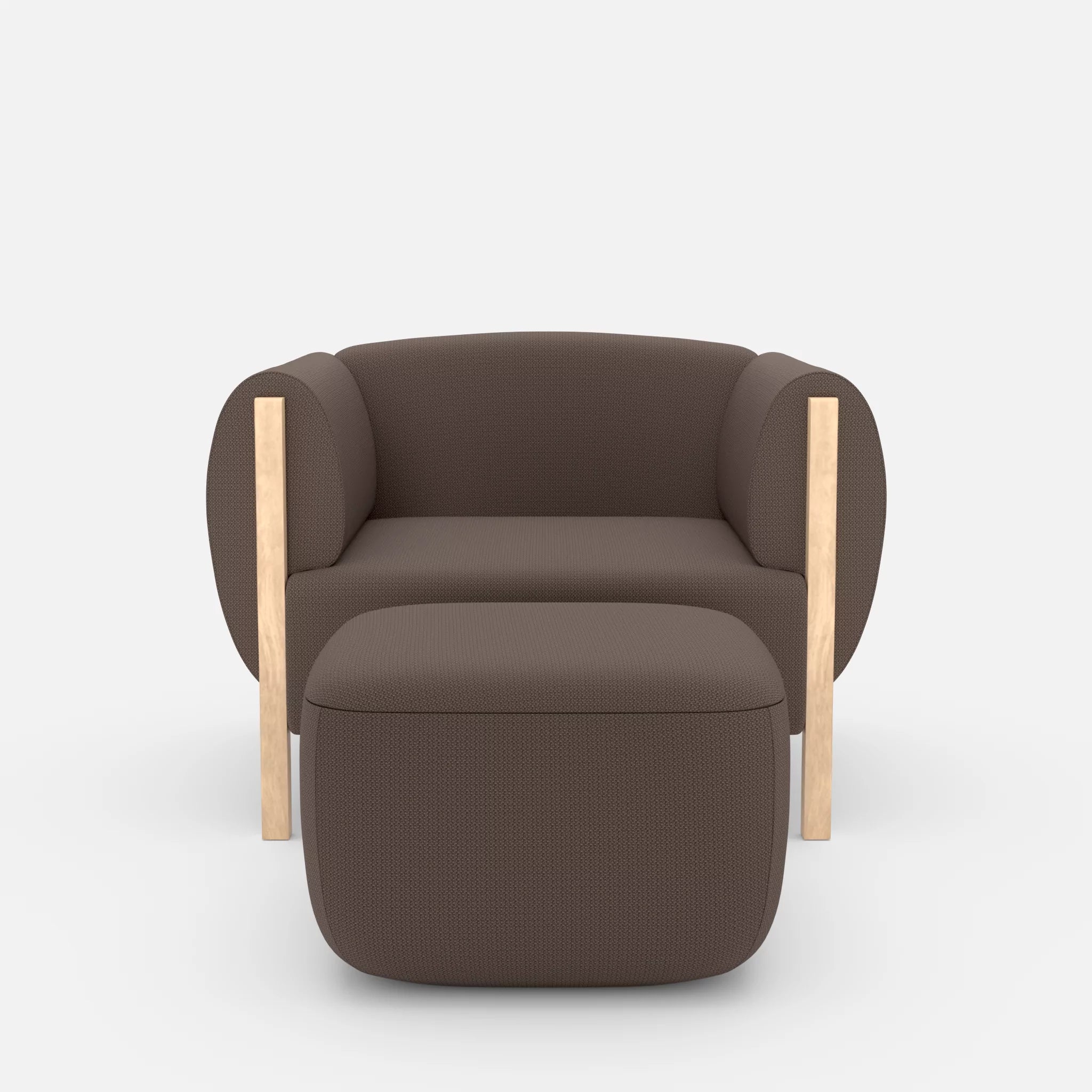 1 Sitzer Sofa Mallow mit Pouf credowalnut in Dunkelgrau von vorne