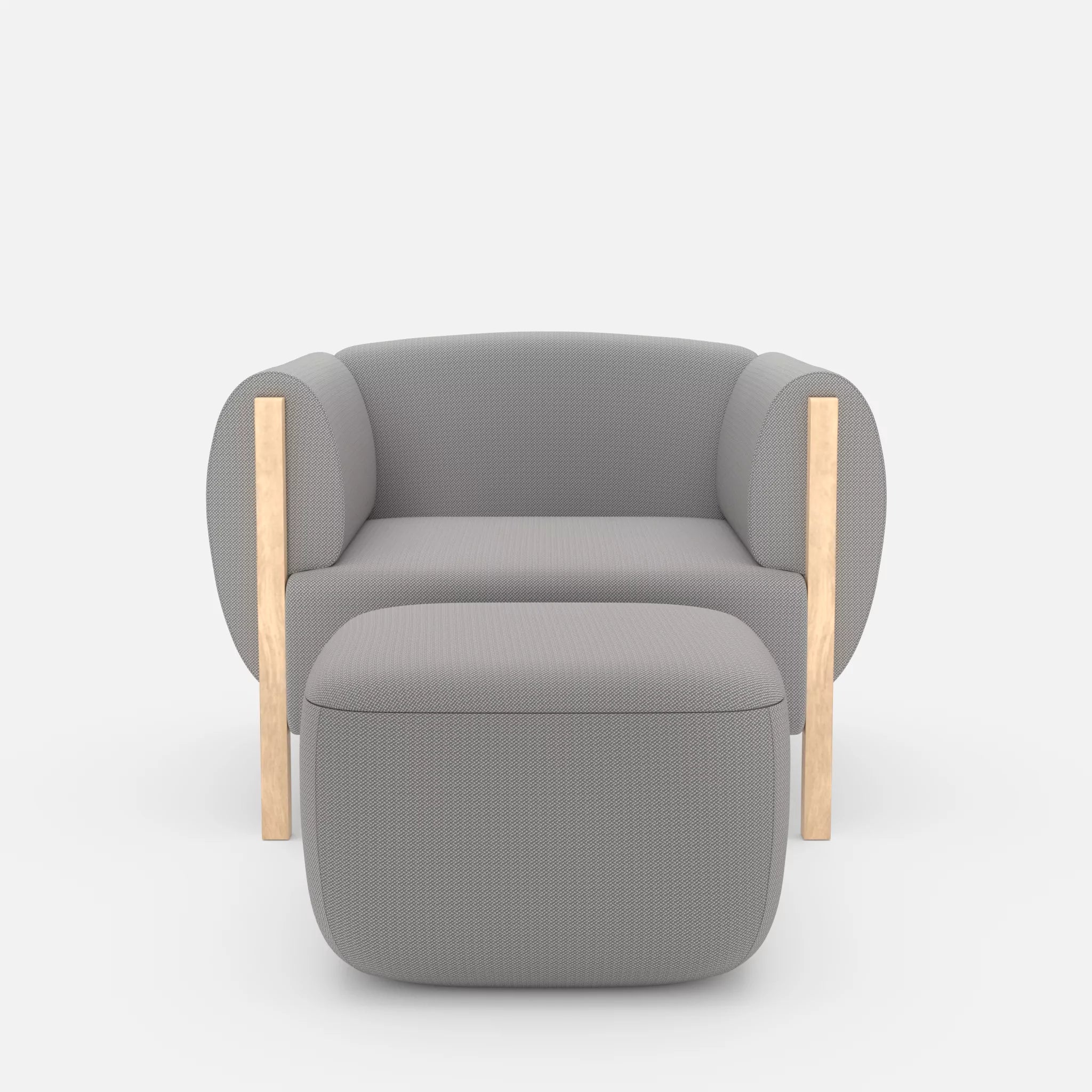 1 Sitzer Sofa Mallow mit Pouf credozinn in Mittelgrau von vorne