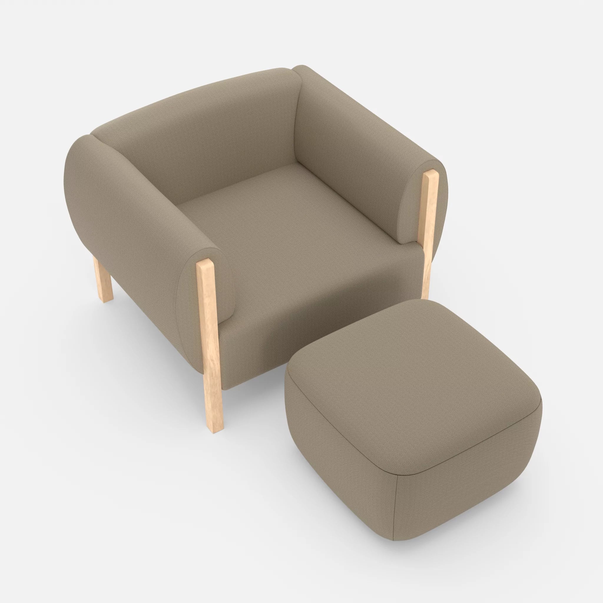 1 Sitzer Sofa Mallow mit Pouf radio1510 in Beige von oben