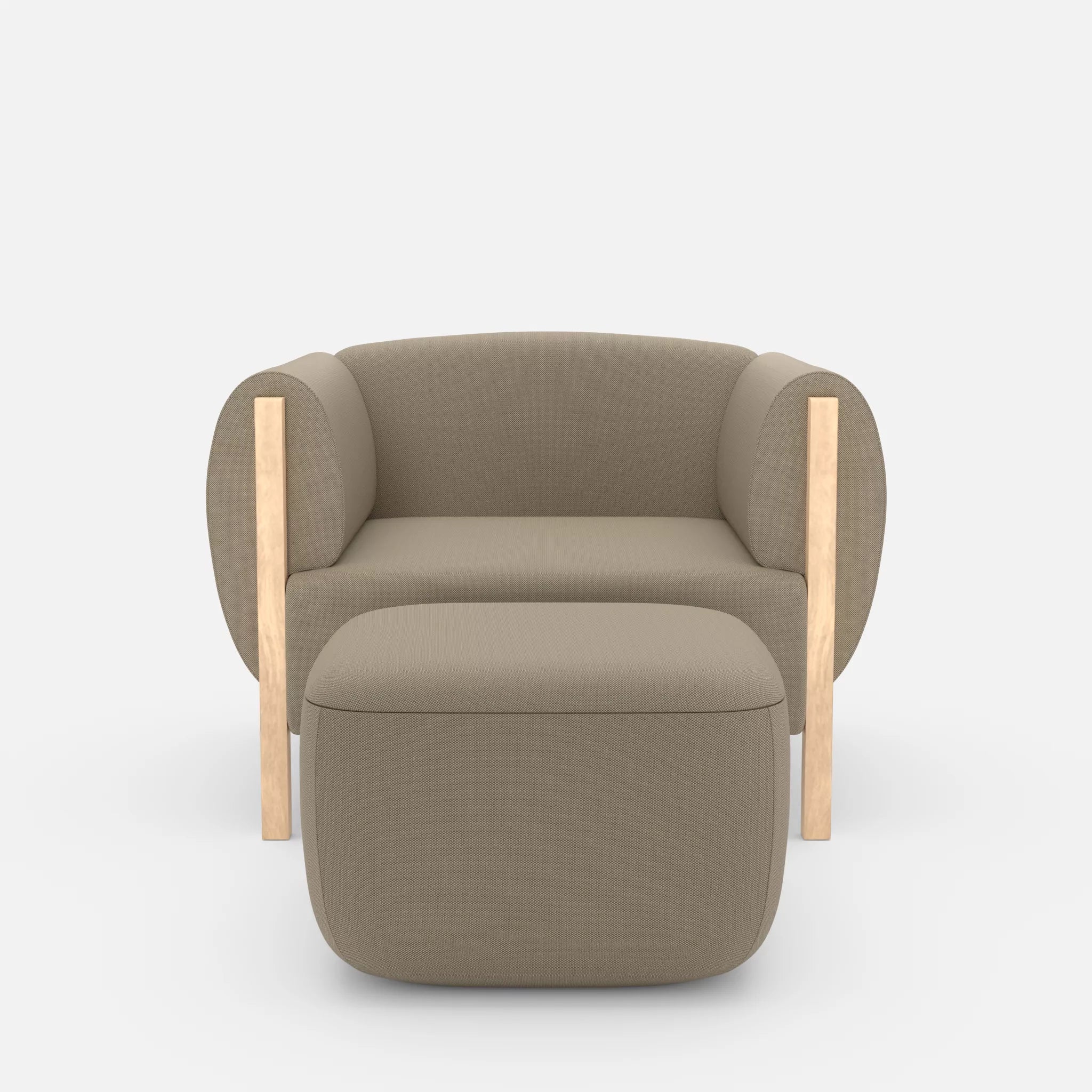 1 Sitzer Sofa Mallow mit Pouf radio1510 in Beige von vorne