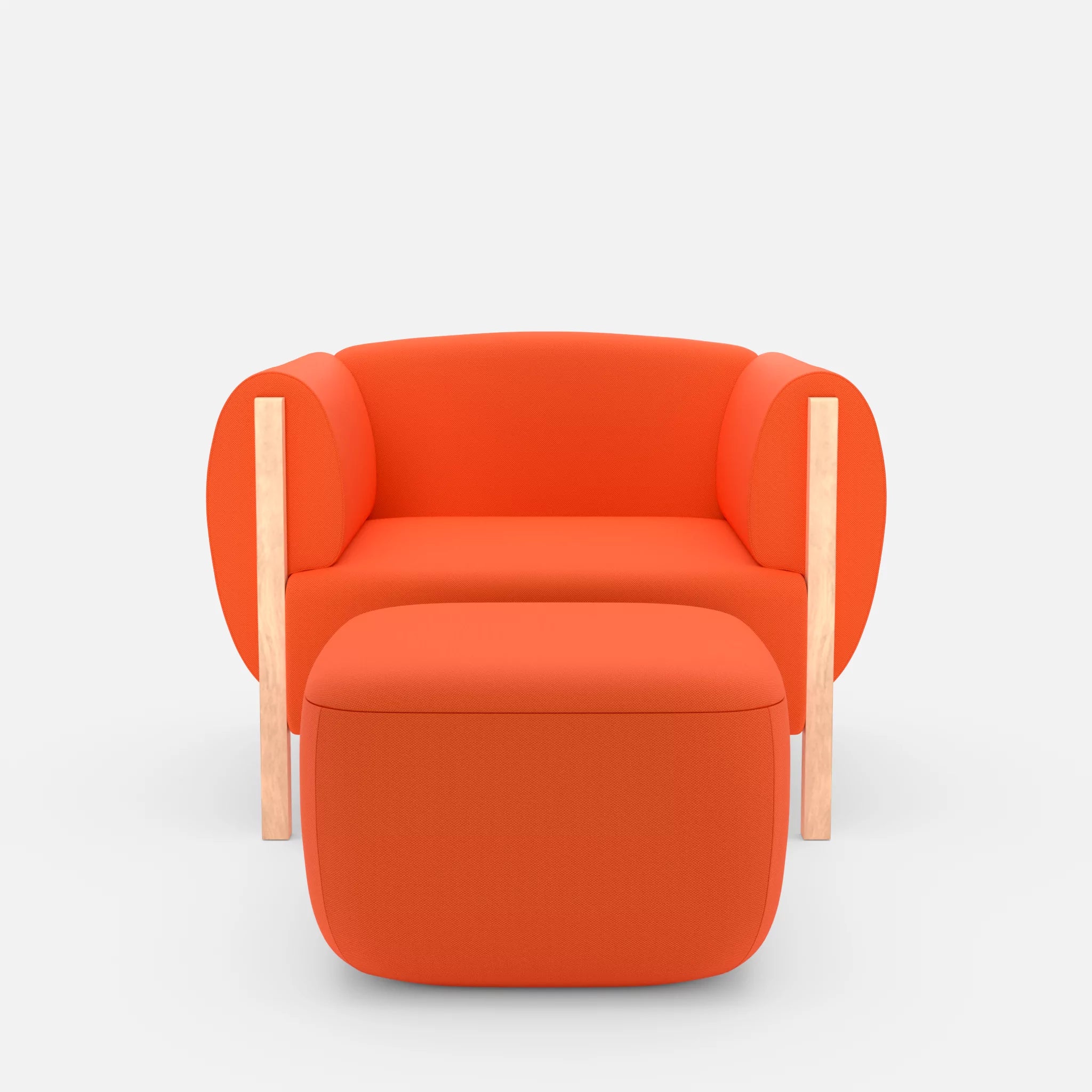 1 Sitzer Sofa Mallow mit Pouf radio3094 in Orange von vorne