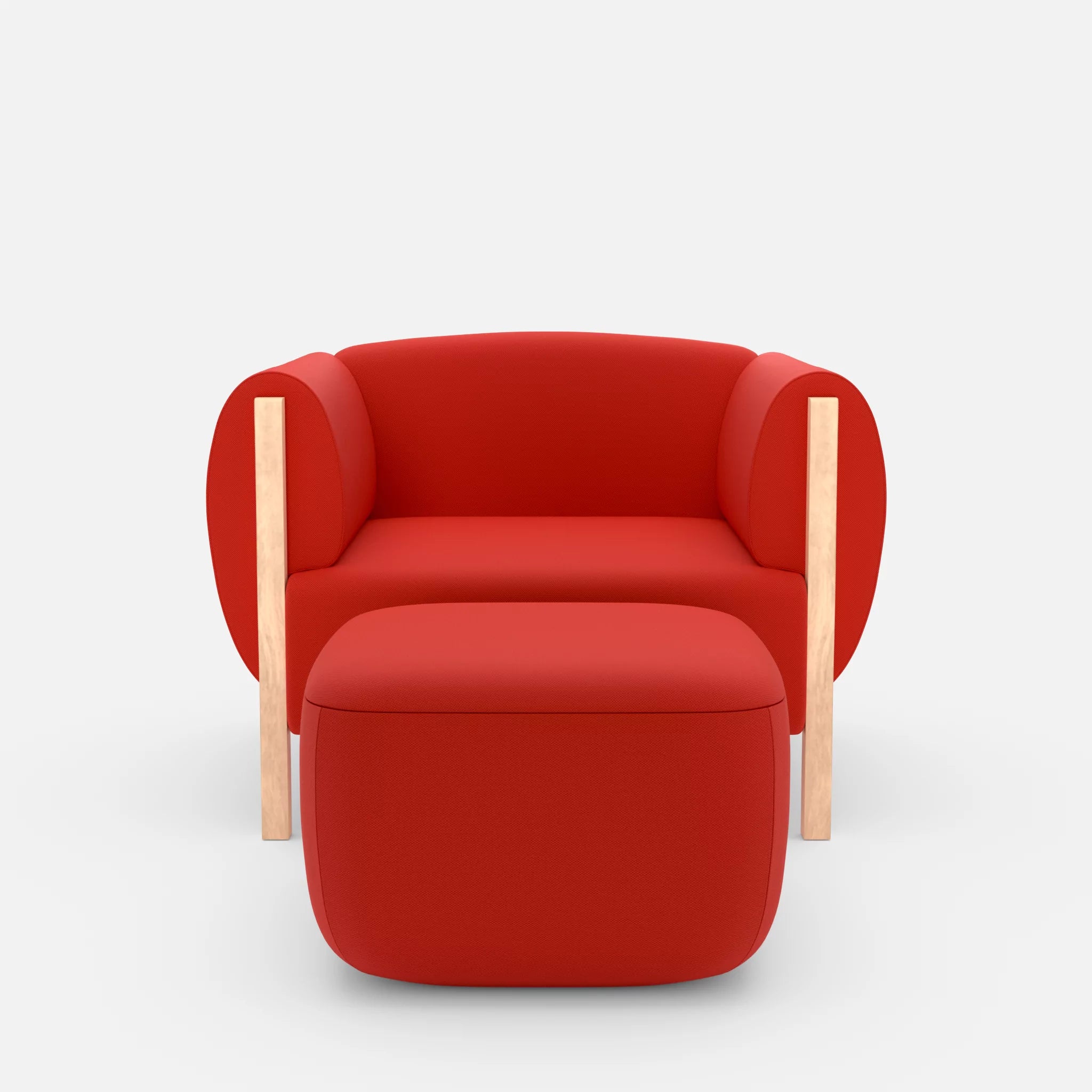 1 Sitzer Sofa Mallow mit Pouf radio4028 in Rot von vorne