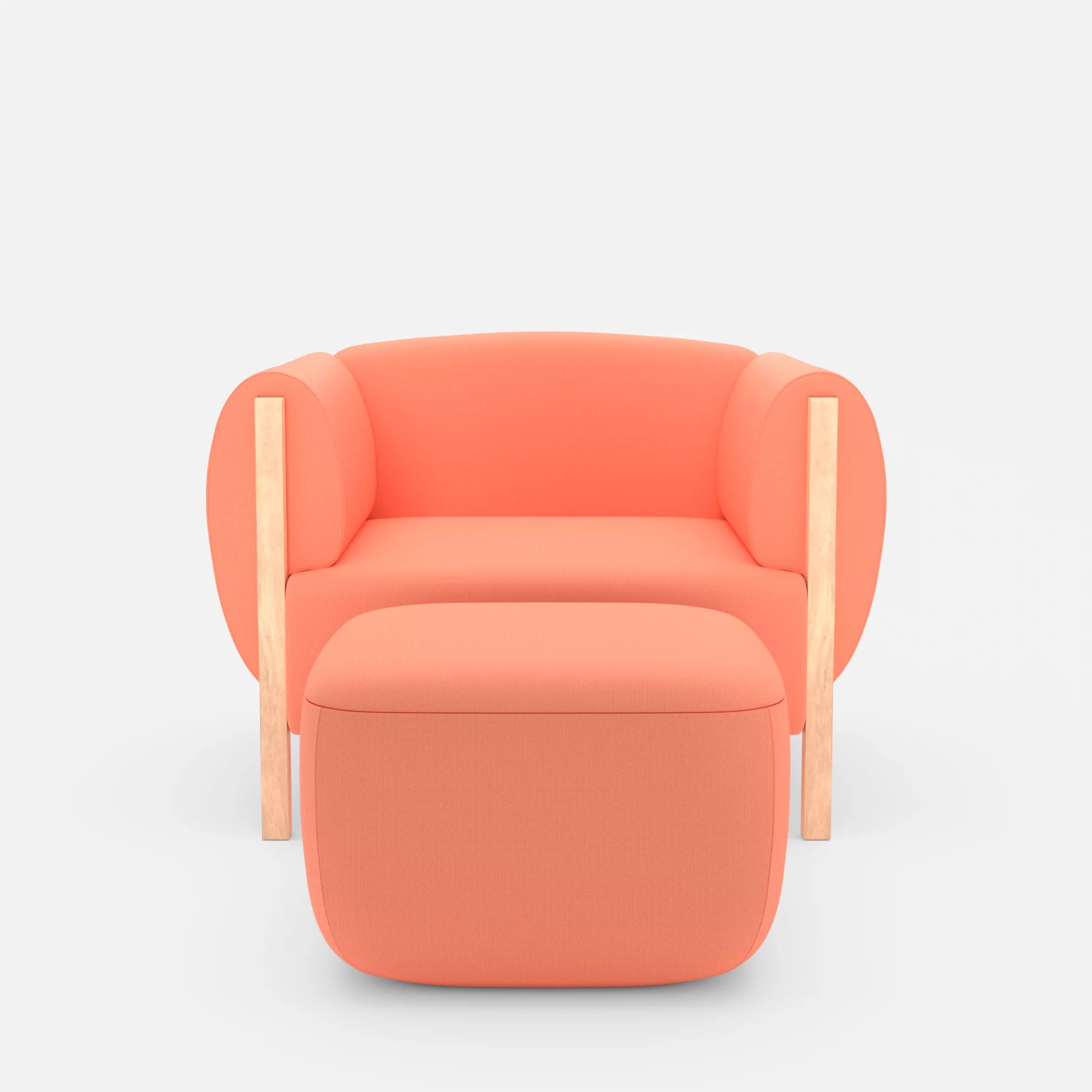1 Sitzer Sofa Mallow mit Pouf radio4046 in Coral von vorne