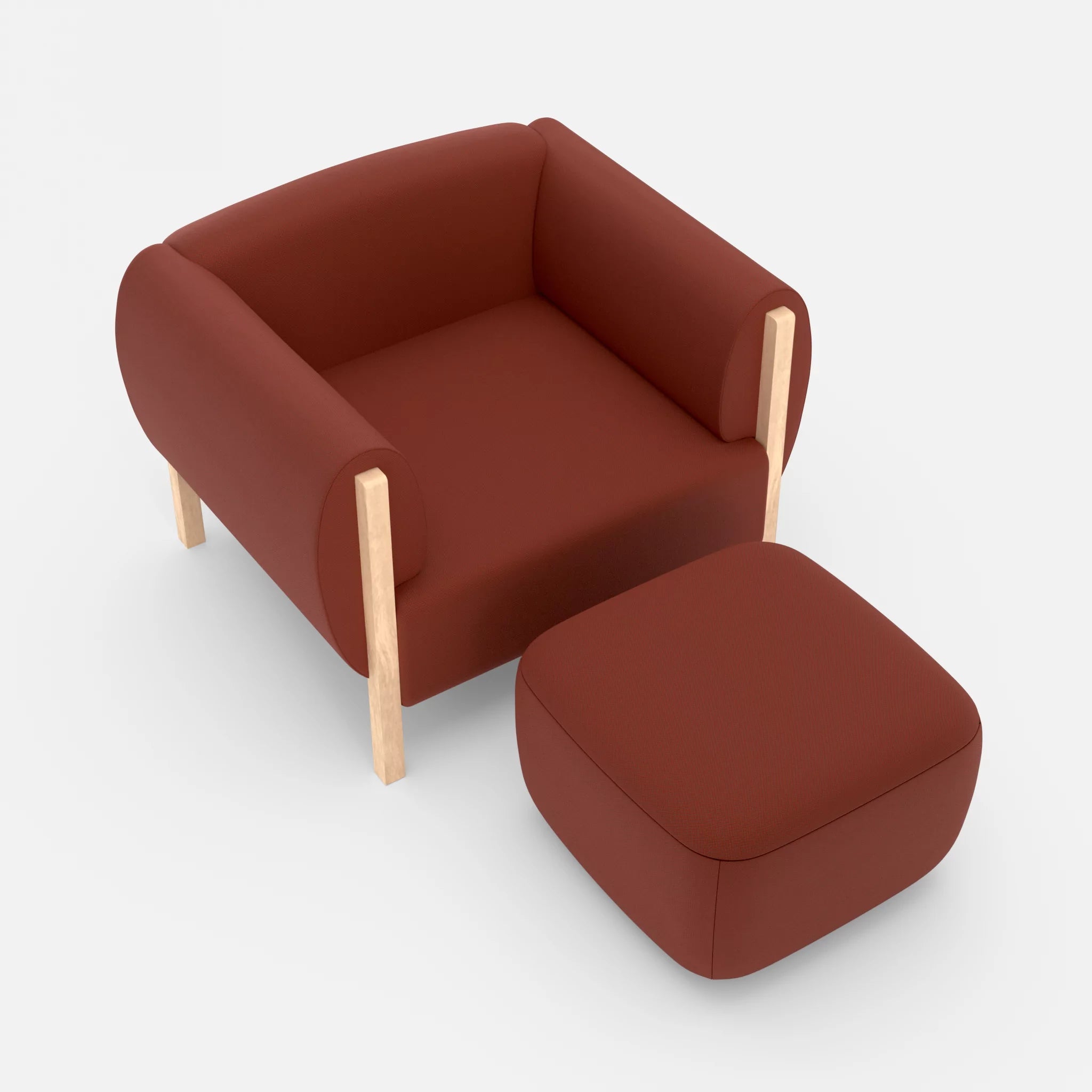 1 Sitzer Sofa Mallow mit Pouf radio4517 in Dunkelrot von oben