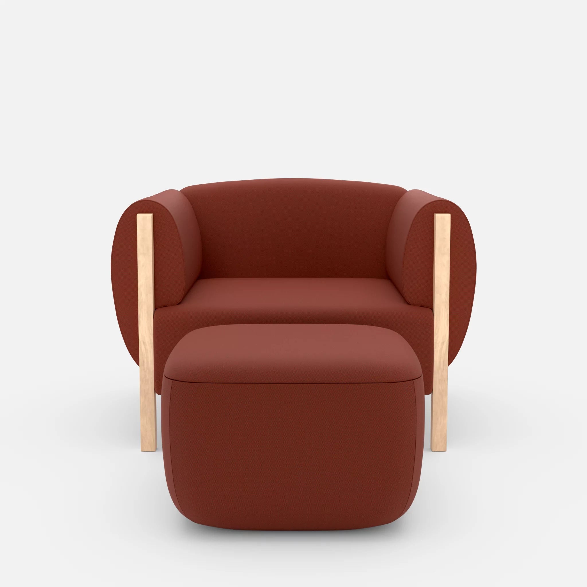 1 Sitzer Sofa Mallow mit Pouf radio4517 in Dunkelrot von vorne