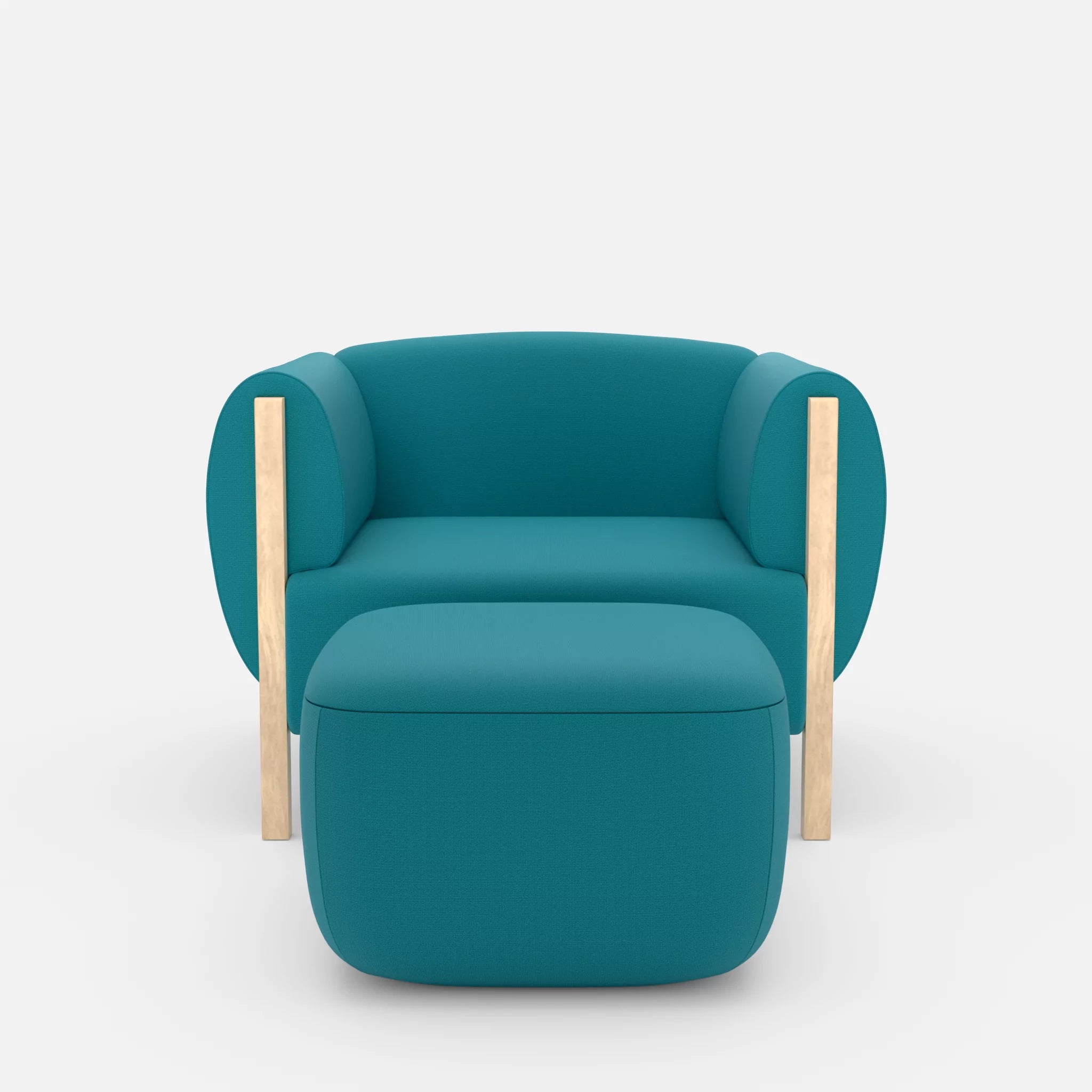 1 Sitzer Sofa Mallow mit Pouf radio6015 in Türkis von vorne