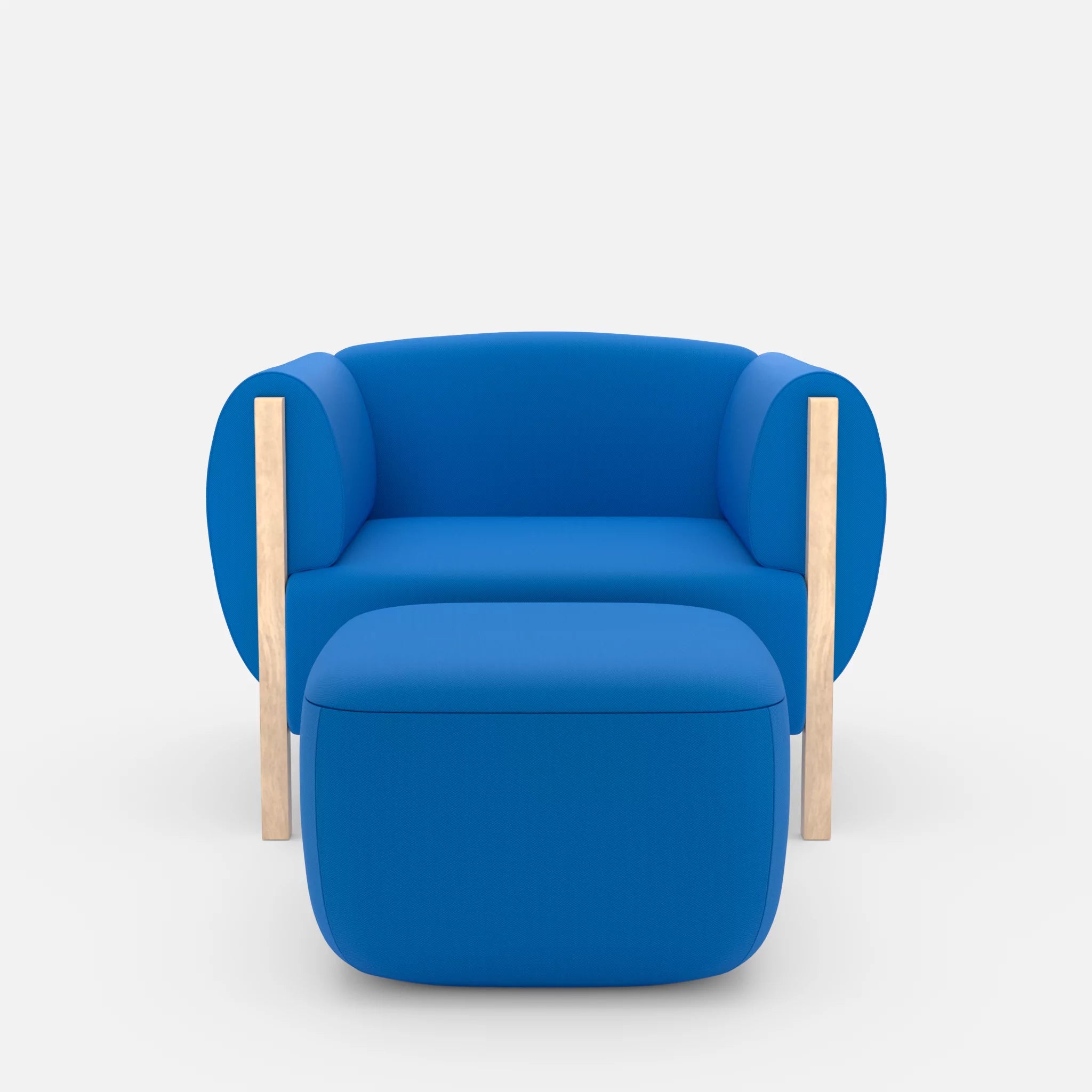 1 Sitzer Sofa Mallow mit Pouf radio6075 in Blau von vorne
