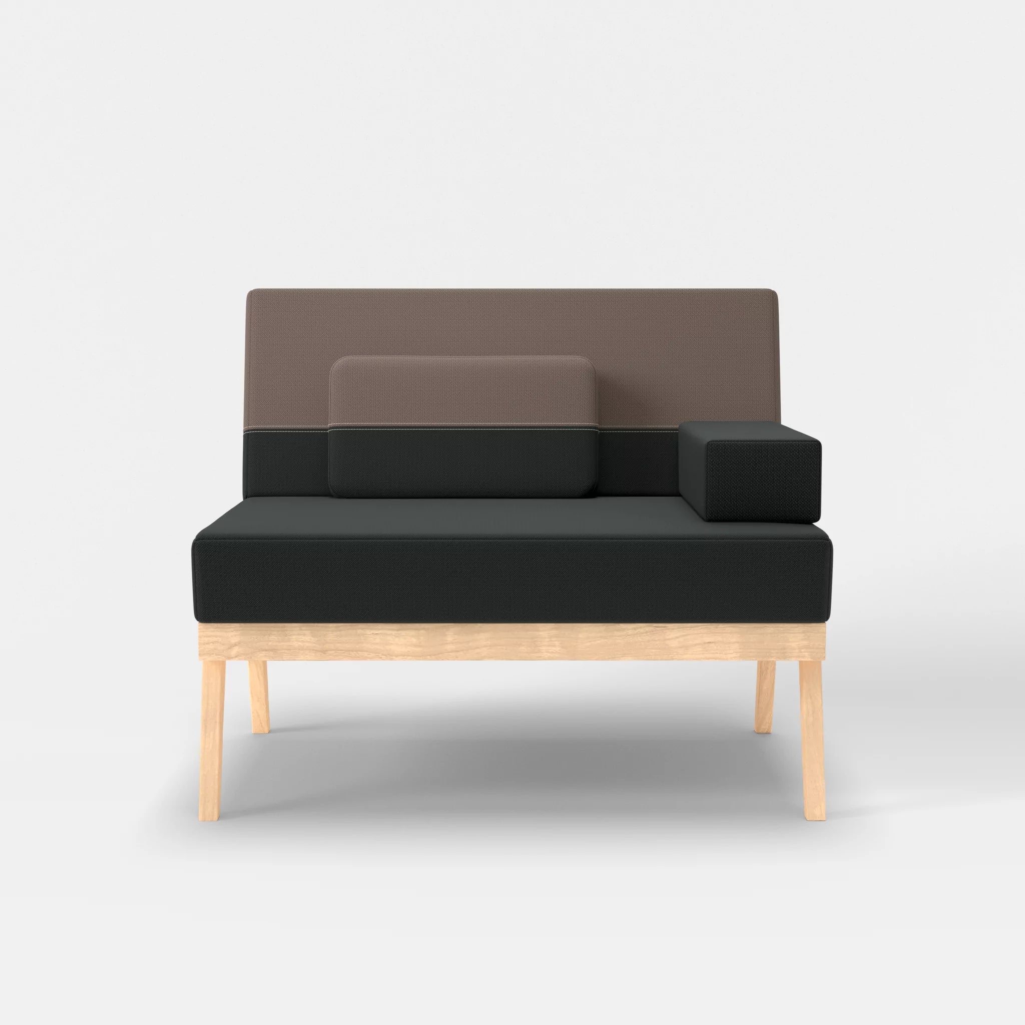 1er Sitzsofa Bauz credoblack-credowalnut in Schwarz und Dunkelgrau von vorne