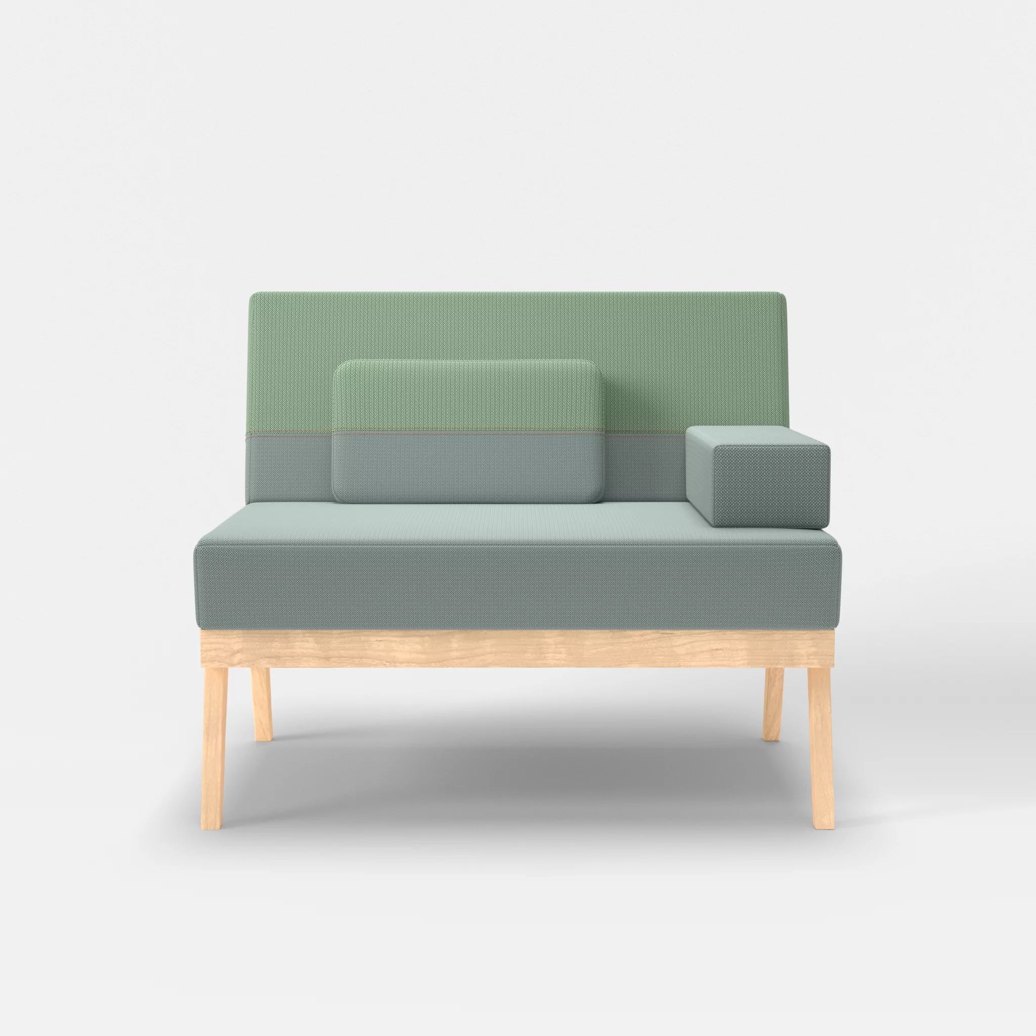 1er Sitzsofa Bauz credolake-credoaloe in Graublau und Hellgrün von vorne