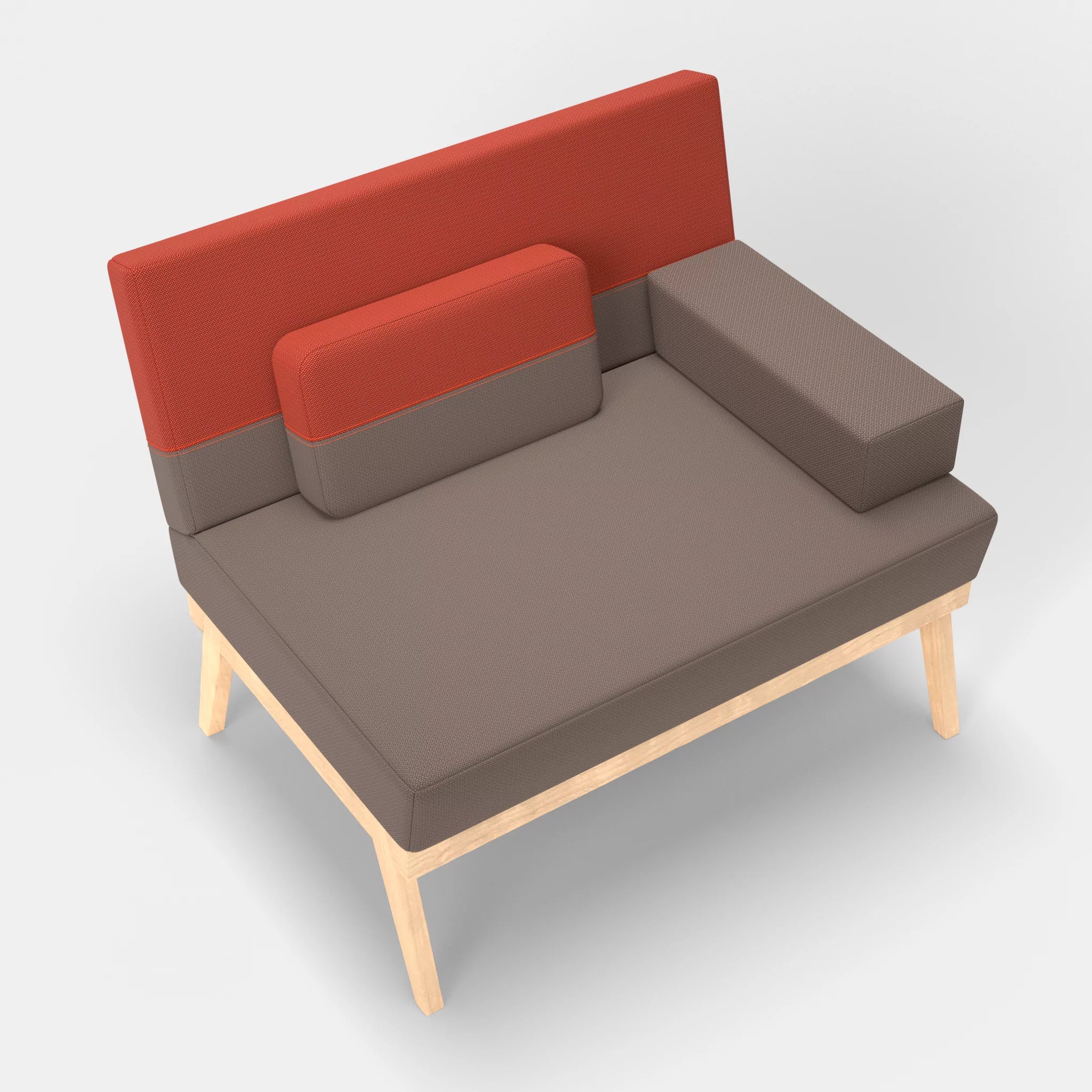 1er Sitzsofa Bauz credowalnut-credolampion in Dunkelgrau und Rot von oben