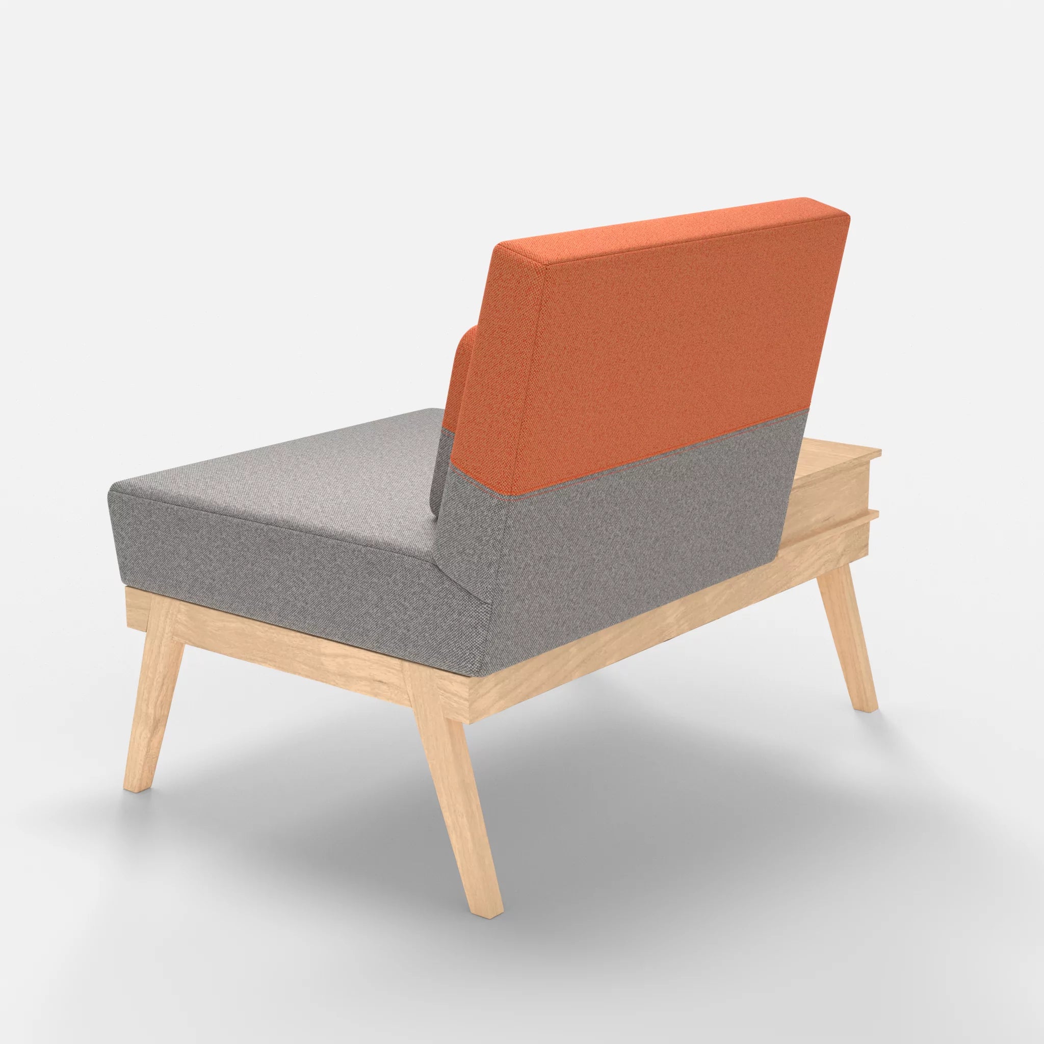 1er Sitzsofa Bauz mit Ablage links celia0208-celia0215 in Mittelgrau und Orange von hinten