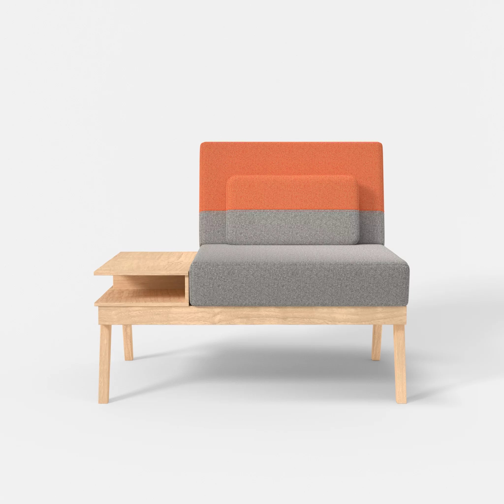 1er Sitzsofa Bauz mit Ablage links celia0208-celia0215 in Mittelgrau und Orange von vorne