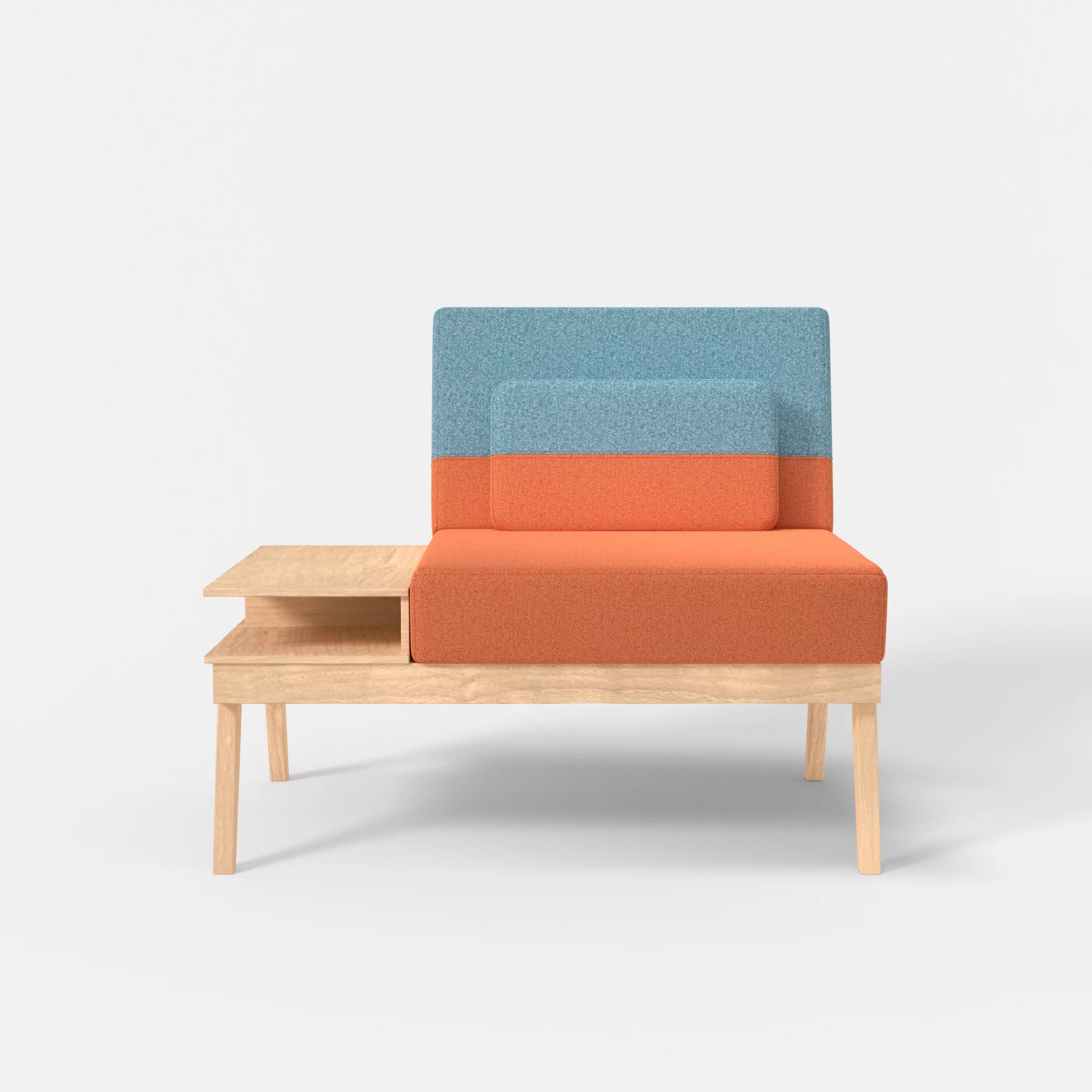1er Sitzsofa Bauz mit Ablage links celia0215-celia0209 in Orange und Türkis von vorne