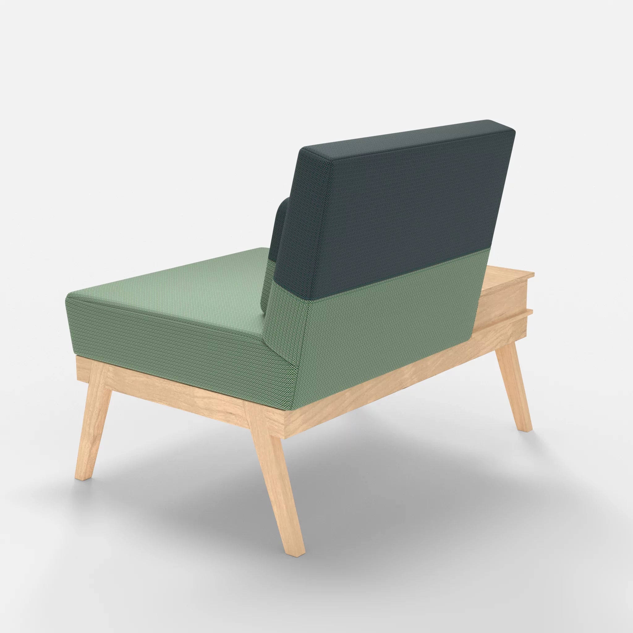 1er Sitzsofa Bauz mit Ablage links credoaloe-credojaspis in Hellgrün und Türkis von hinten