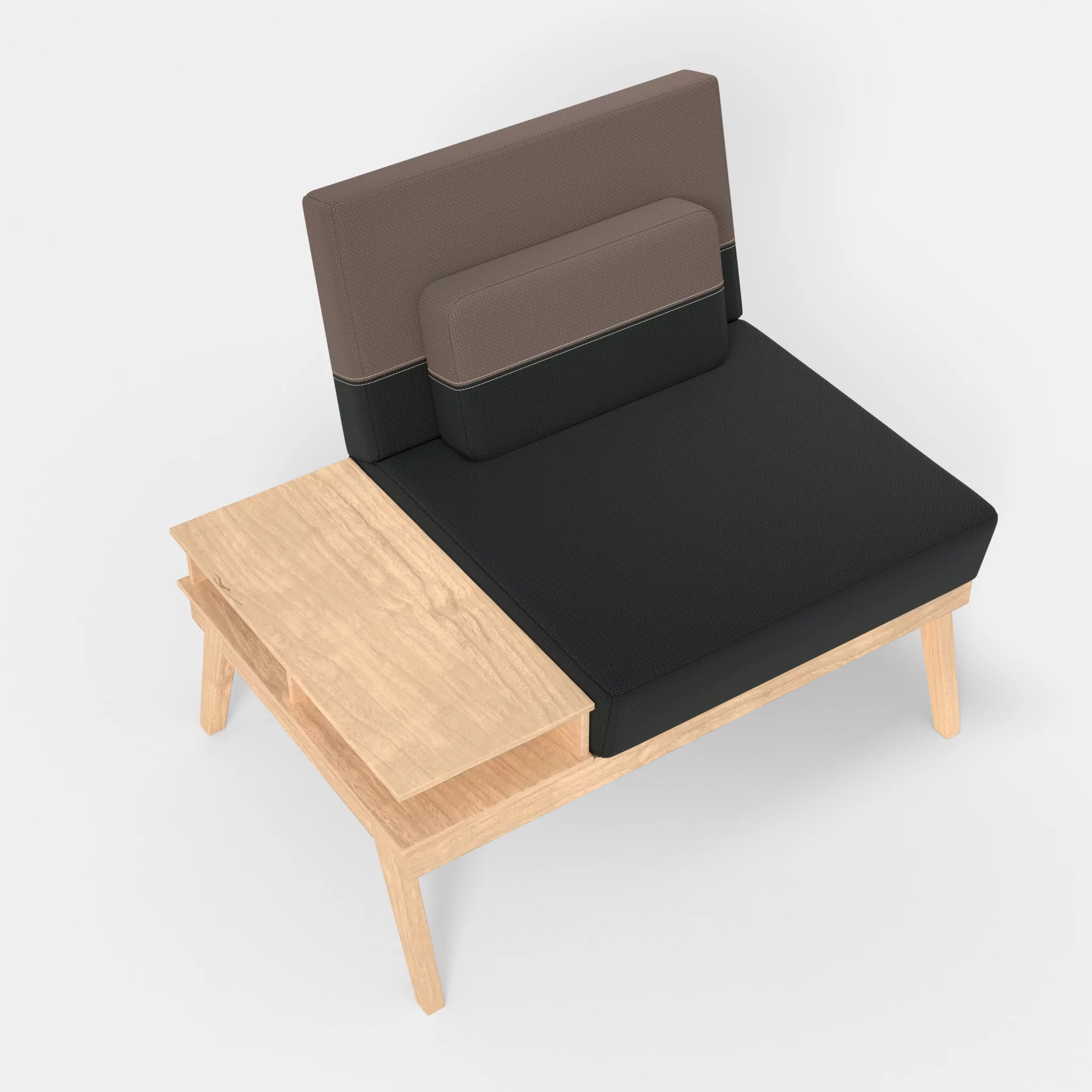 1er Sitzsofa Bauz mit Ablage links credoblack-credowalnut in Schwarz und Dunkelgrau von oben