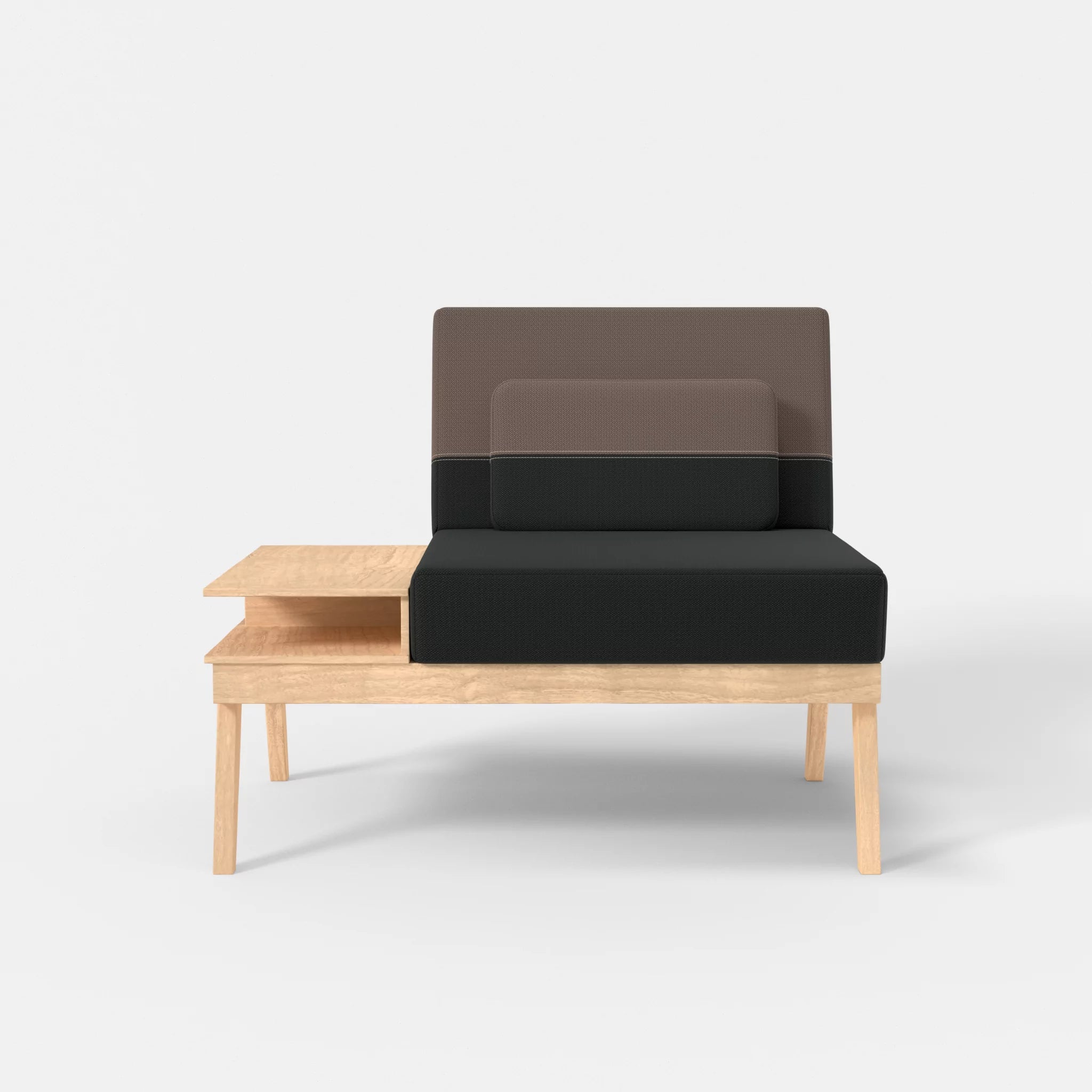 1er Sitzsofa Bauz mit Ablage links credoblack-credowalnut in Schwarz und Dunkelgrau von vorne