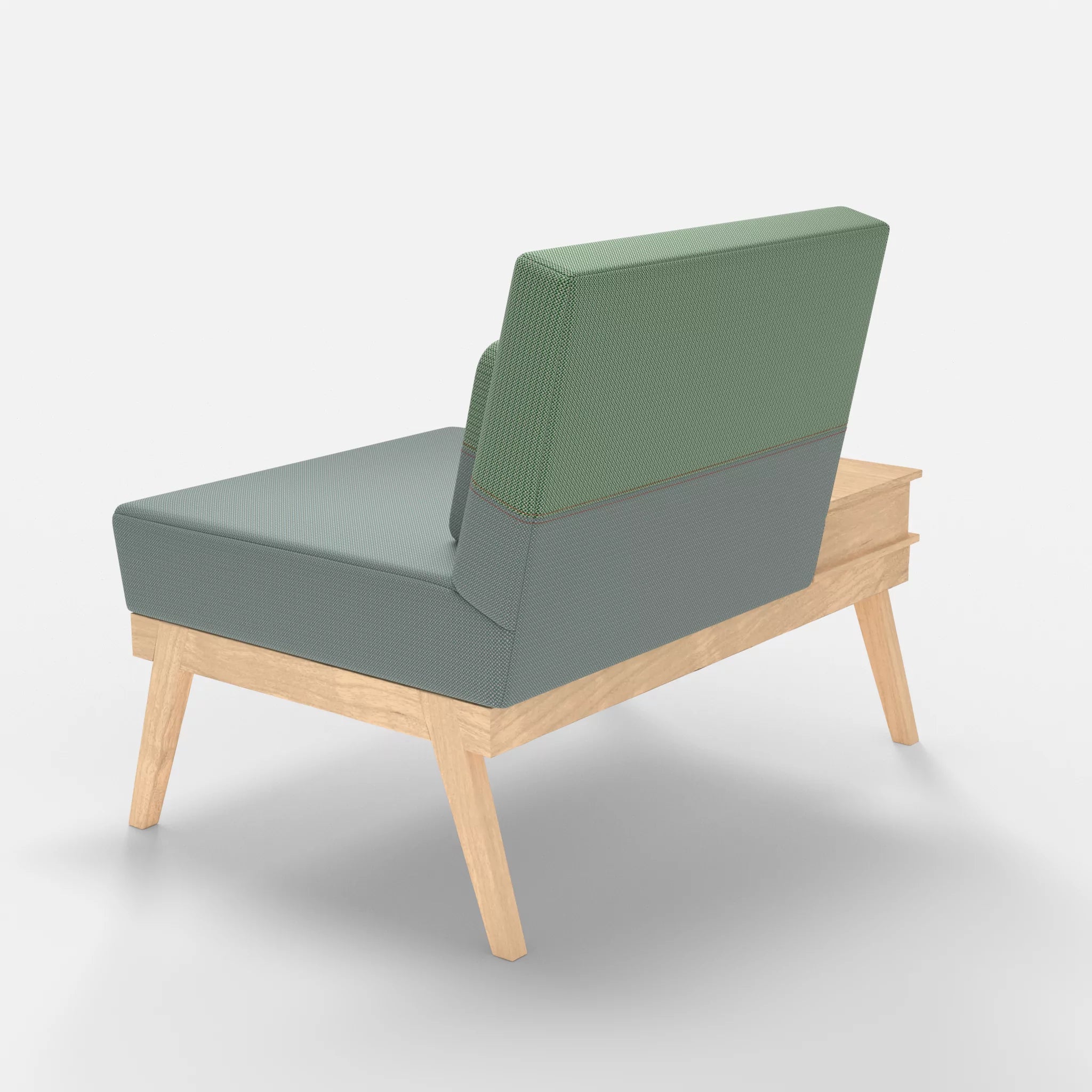1er Sitzsofa Bauz mit Ablage links credolake-credoaloe in Graublau und Hellgrün von hinten