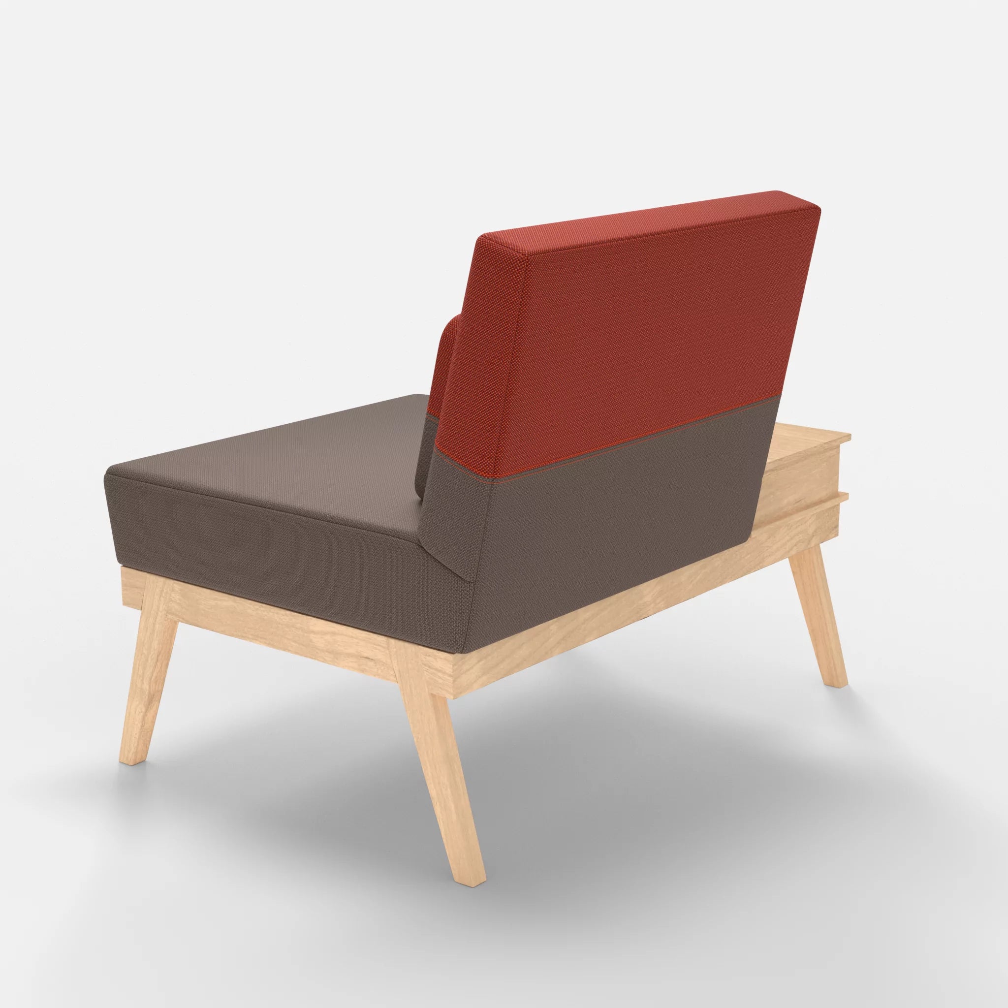 1er Sitzsofa Bauz mit Ablage links credowalnut-credolampion in Dunkelgrau und Rot von hinten