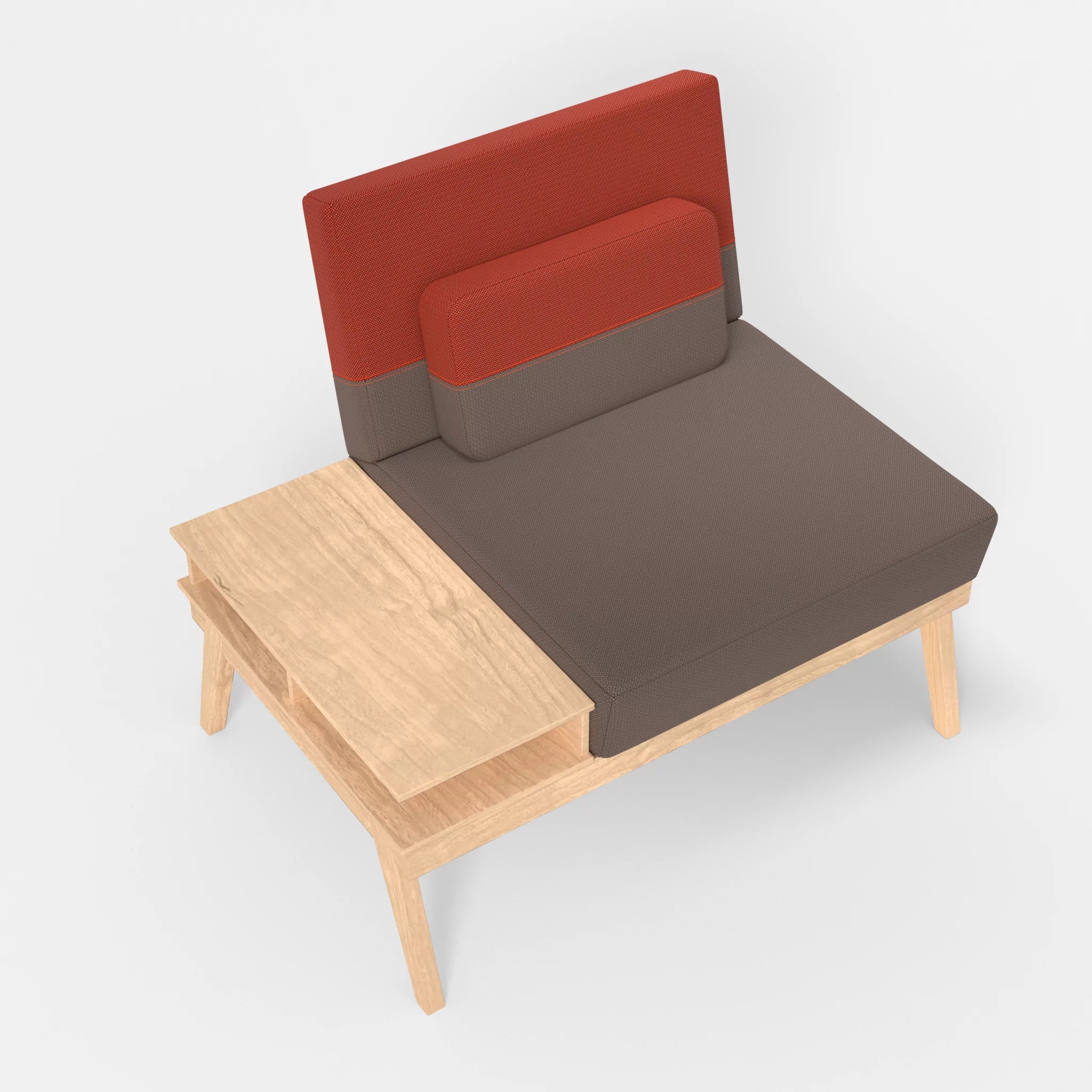 1er Sitzsofa Bauz mit Ablage links credowalnut-credolampion in Dunkelgrau und Rot von oben