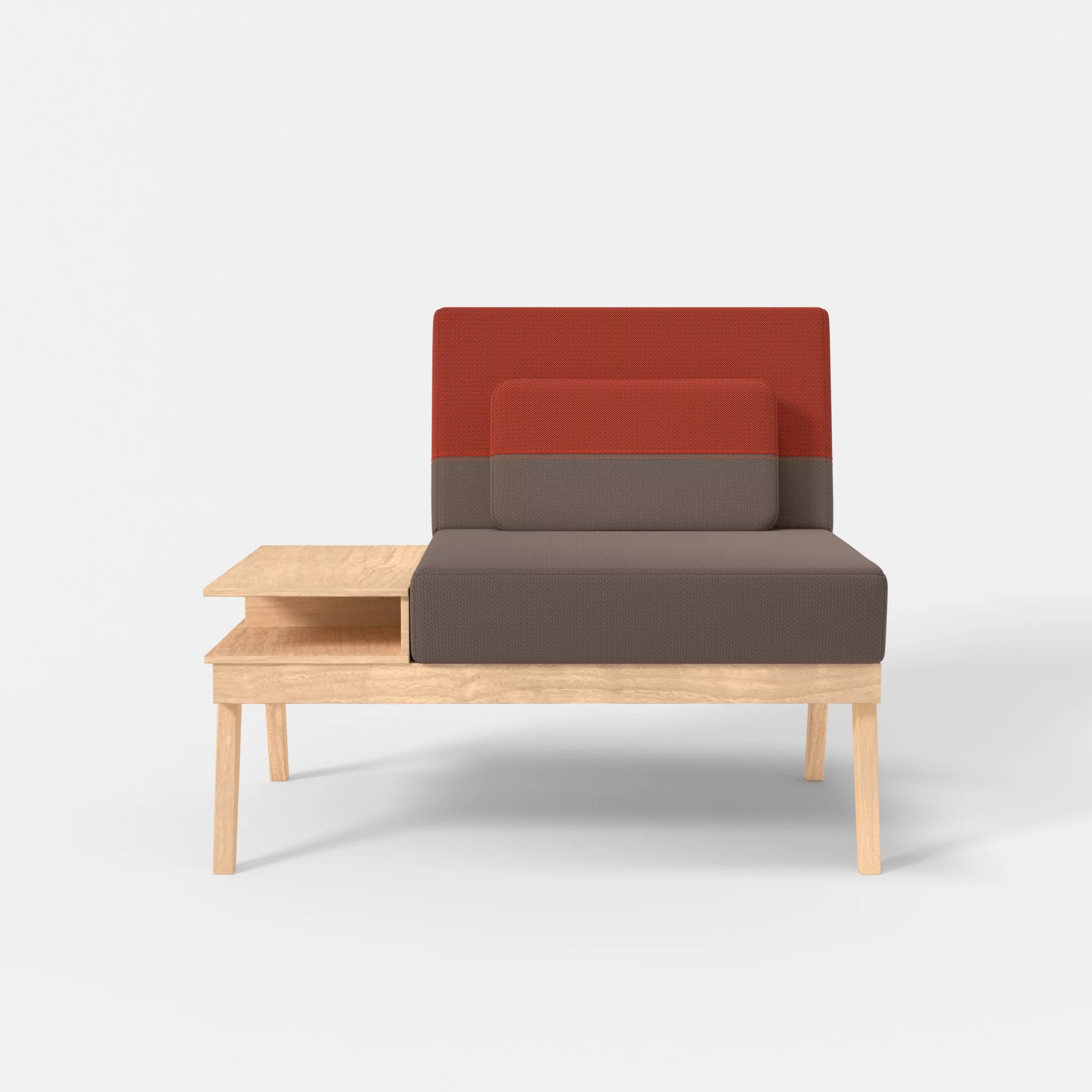 1er Sitzsofa Bauz mit Ablage links credowalnut-credolampion in Dunkelgrau und Rot von vorne