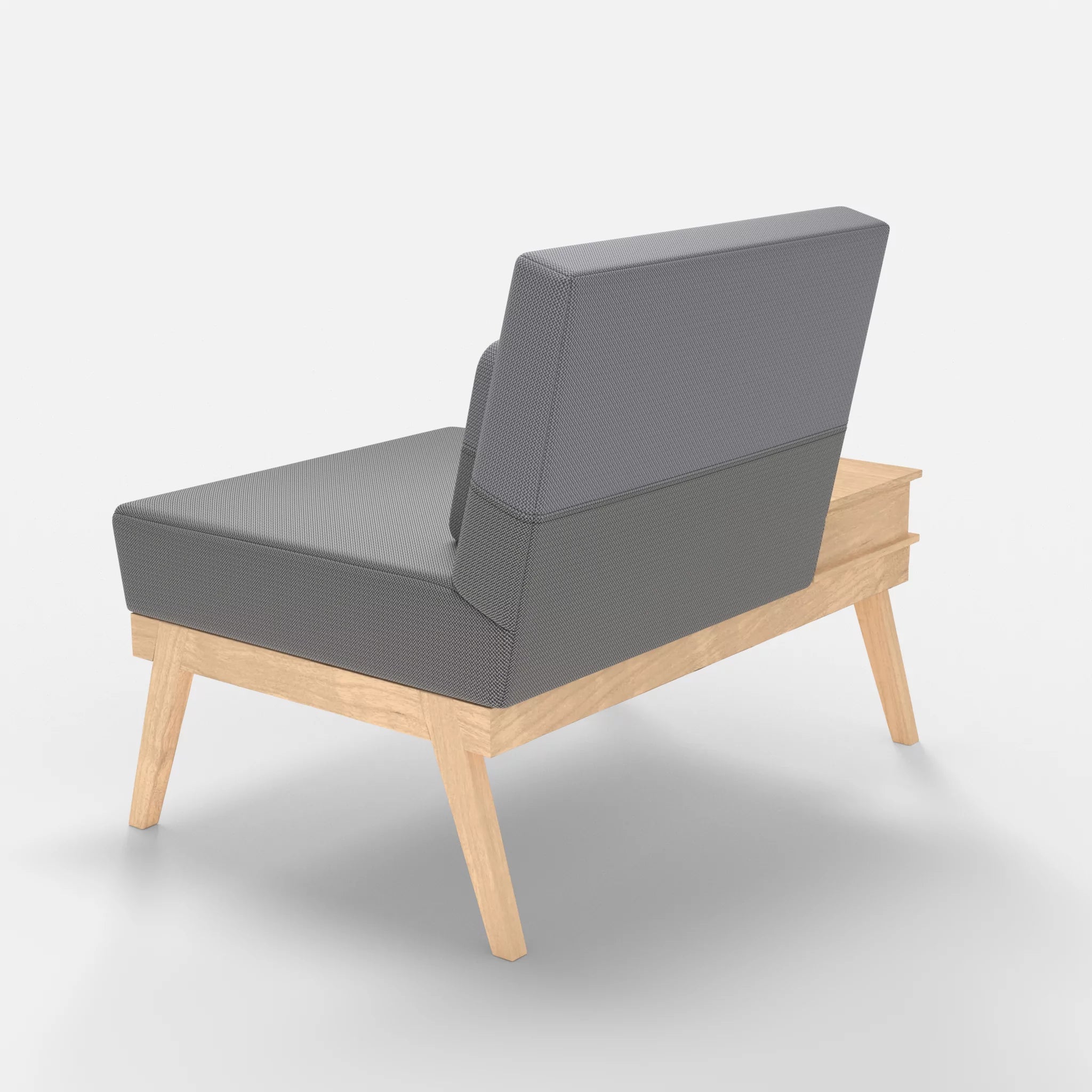 1er Sitzsofa Bauz mit Ablage links credozinn-credochalk in Mittelgrau und Hellgrau von hinten
