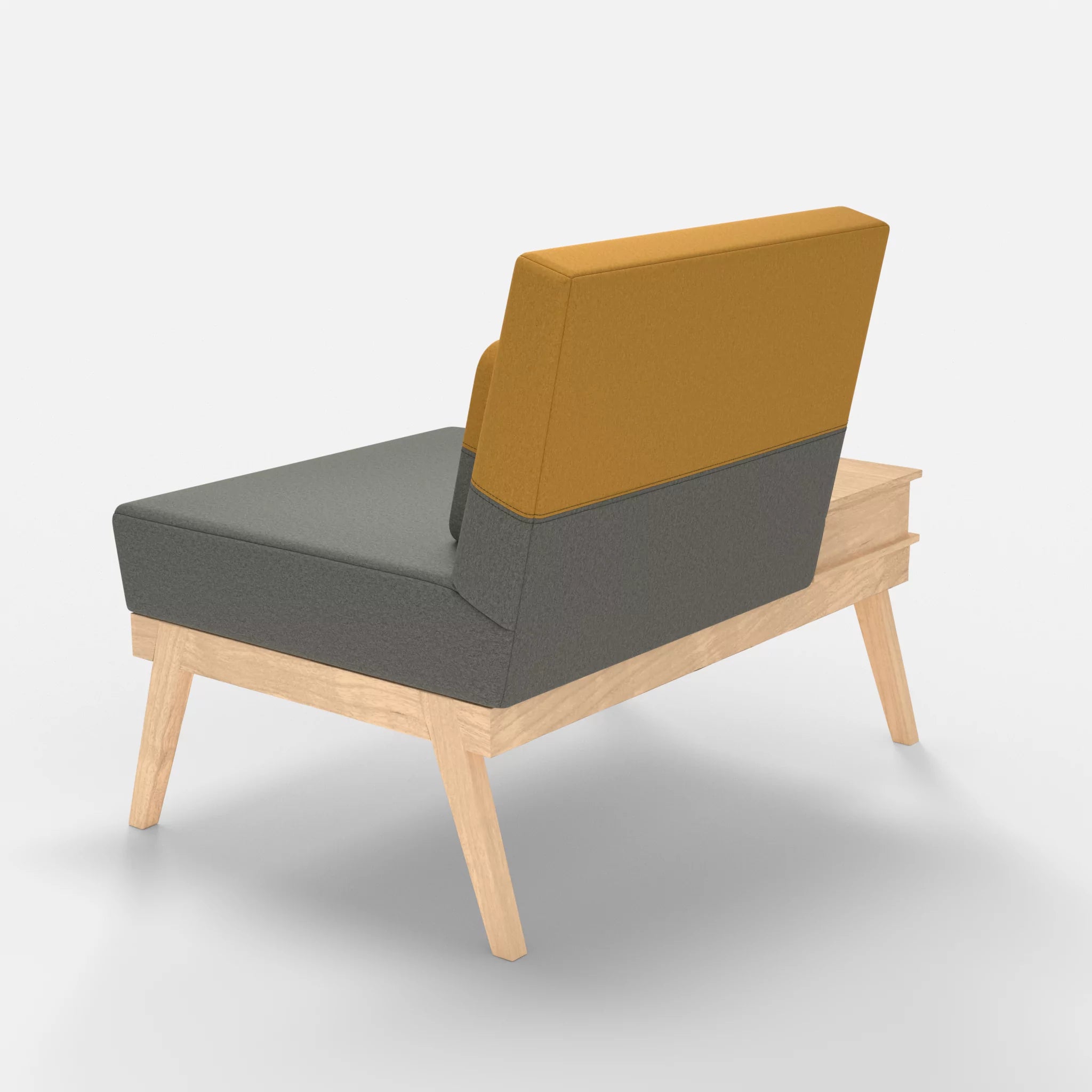 1er Sitzsofa Bauz mit Ablage links dama0003-dama0081 in Mittelgrau und Curry von hinten