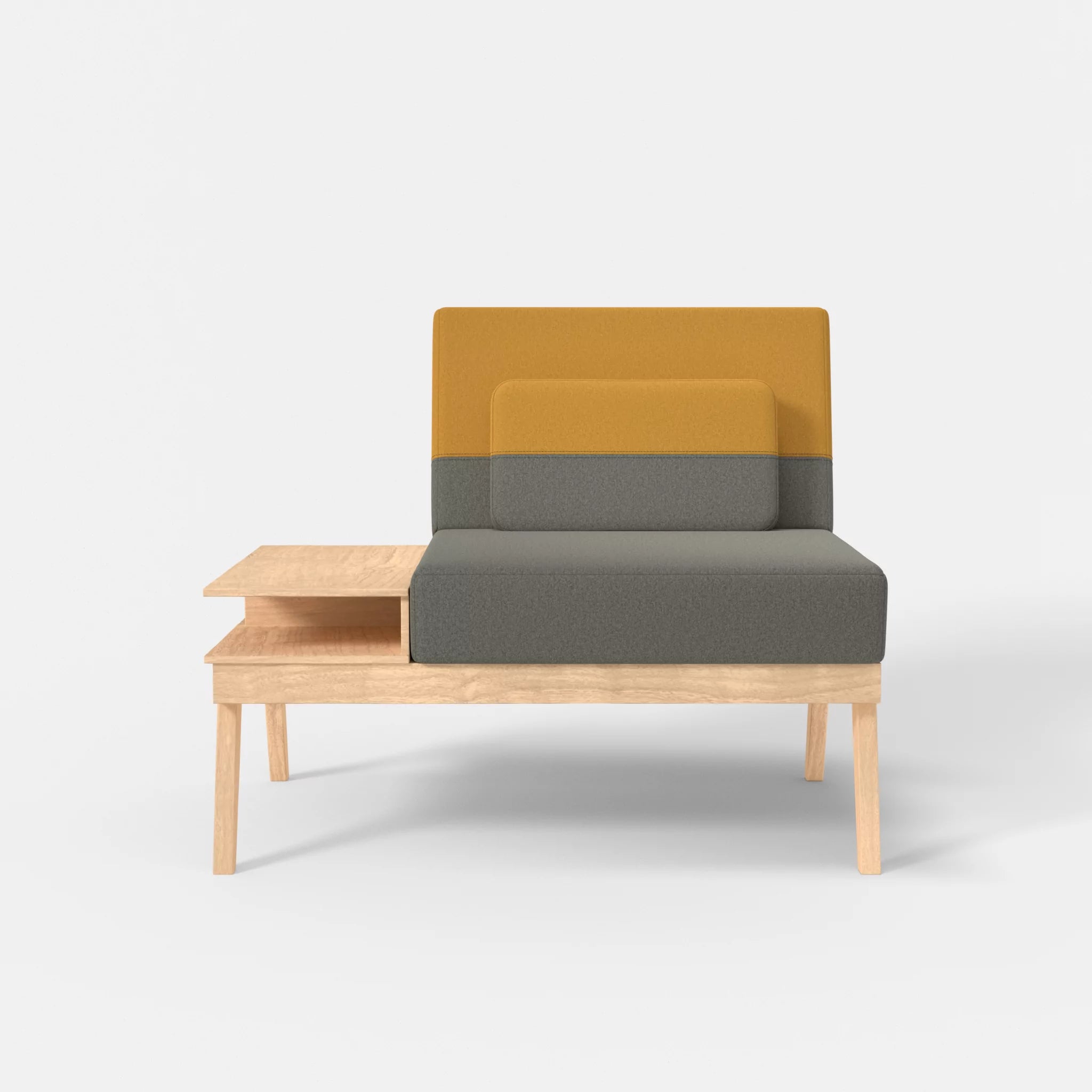 1er Sitzsofa Bauz mit Ablage links dama0003-dama0081 in Mittelgrau und Curry von vorne