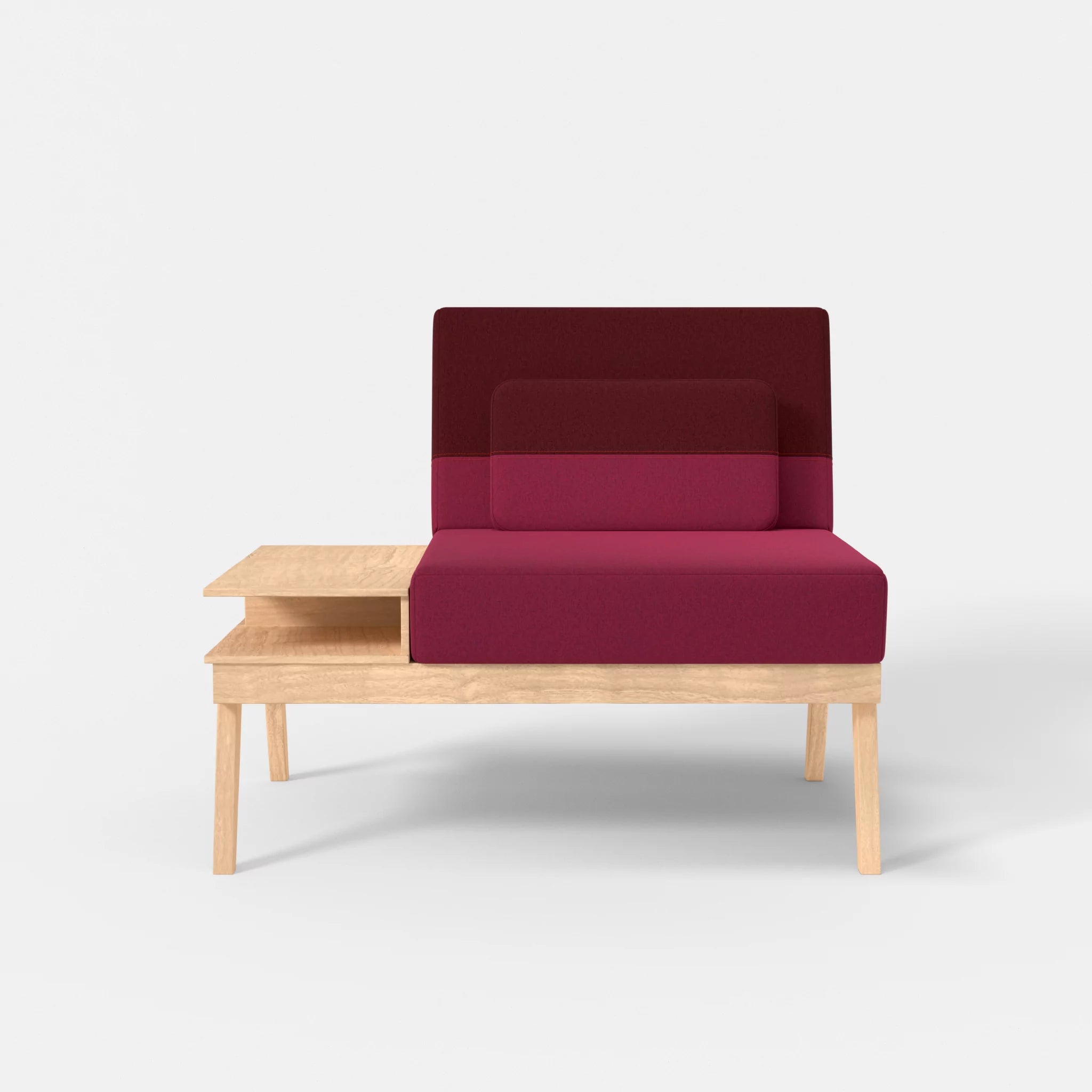1er Sitzsofa Bauz mit Ablage links dama0034-dama0050 in Bordeaux und Fuchsia von vorne