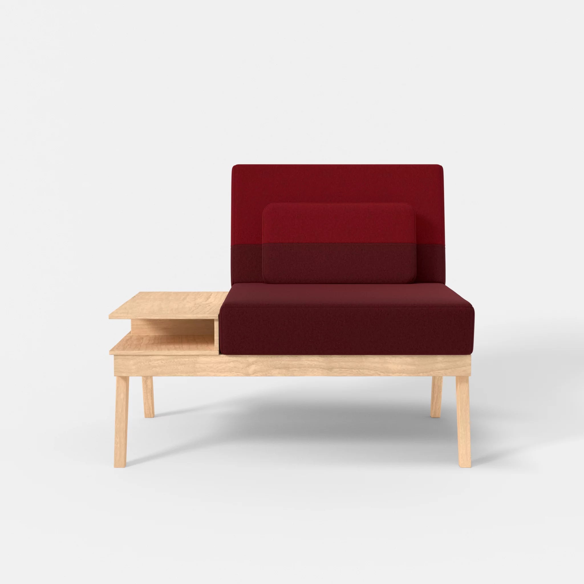 1er Sitzsofa Bauz mit Ablage links dama0034-dama0053 in Bordeaux und Rot von vorne
