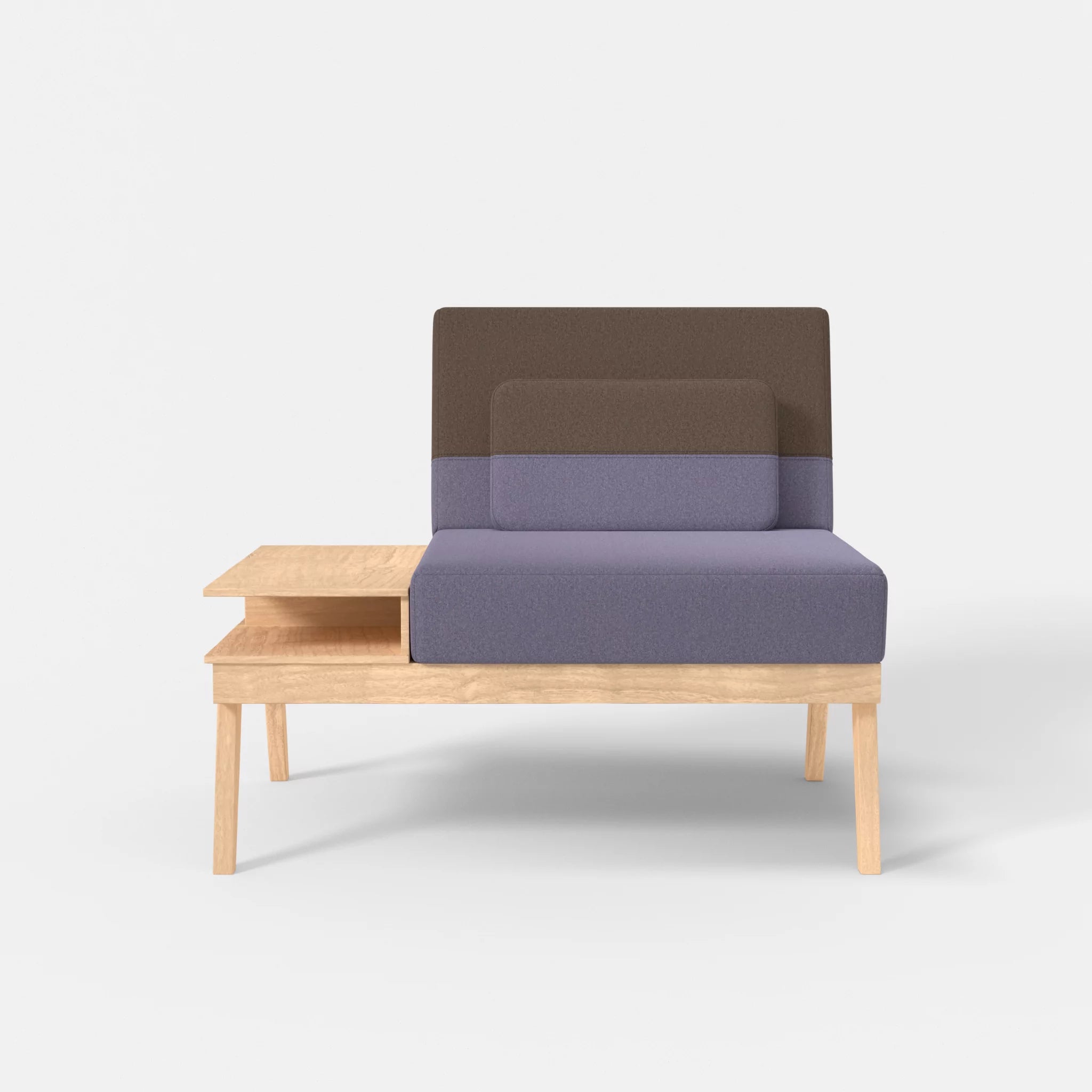 1er Sitzsofa Bauz mit Ablage links dama0039-dama0051 in Flieder und Braun von vorne