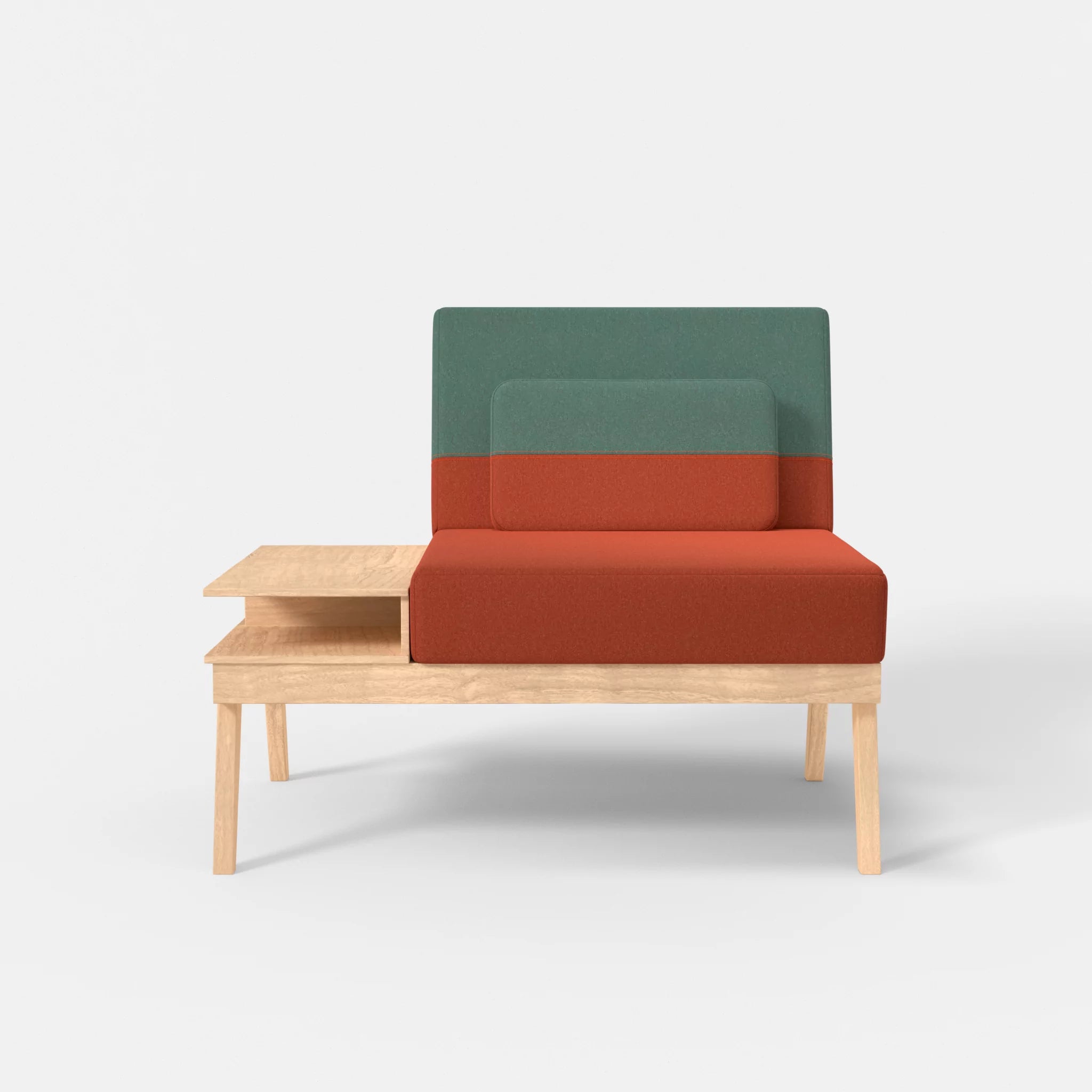 1er Sitzsofa Bauz mit Ablage links dama0062-dama0045 in Orange und Türkis von vorne