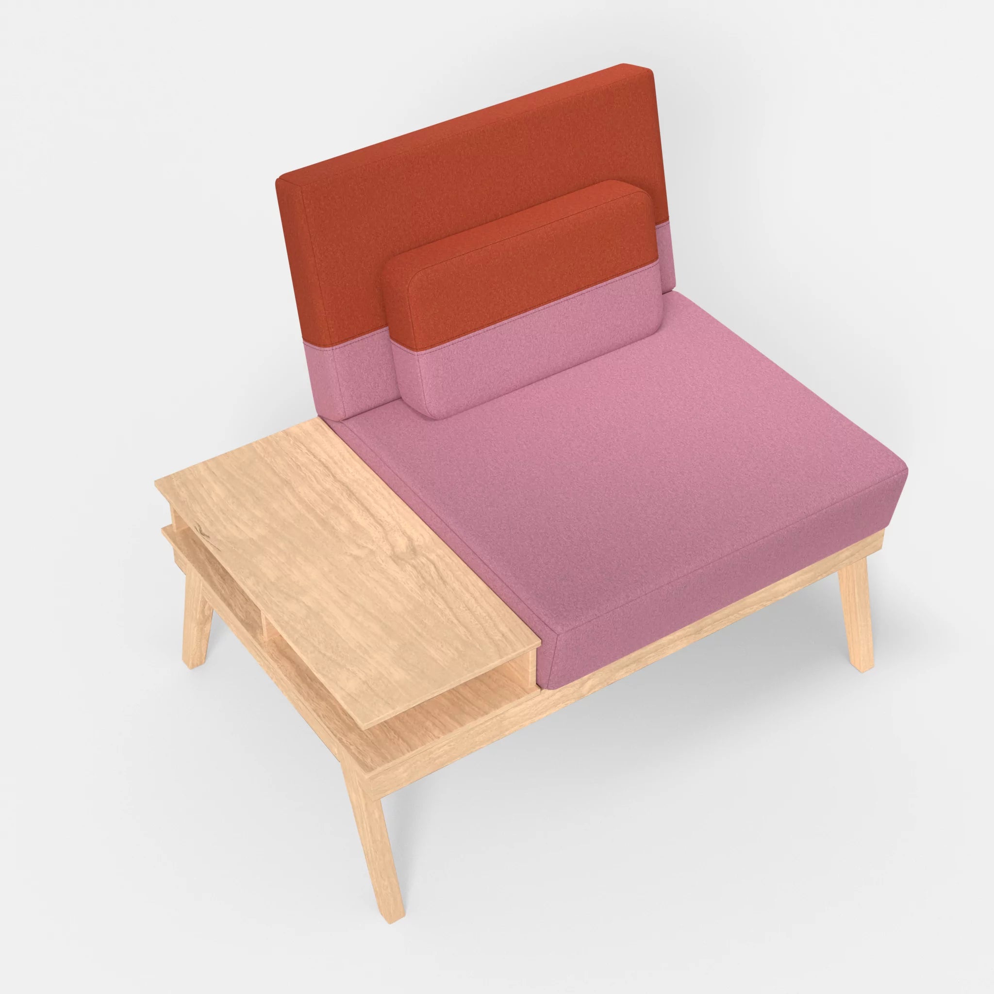 1er Sitzsofa Bauz mit Ablage links dama0084-dama0062 in Rosa und Orange von oben